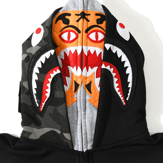 Bape Color Camo Tiger Shark Full Zip Double Hoodie - DesignerGu