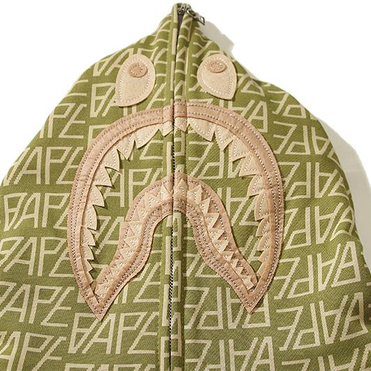 Bape Logo Monogram Velour Shark Full Zip Hoodie - DesignerGu