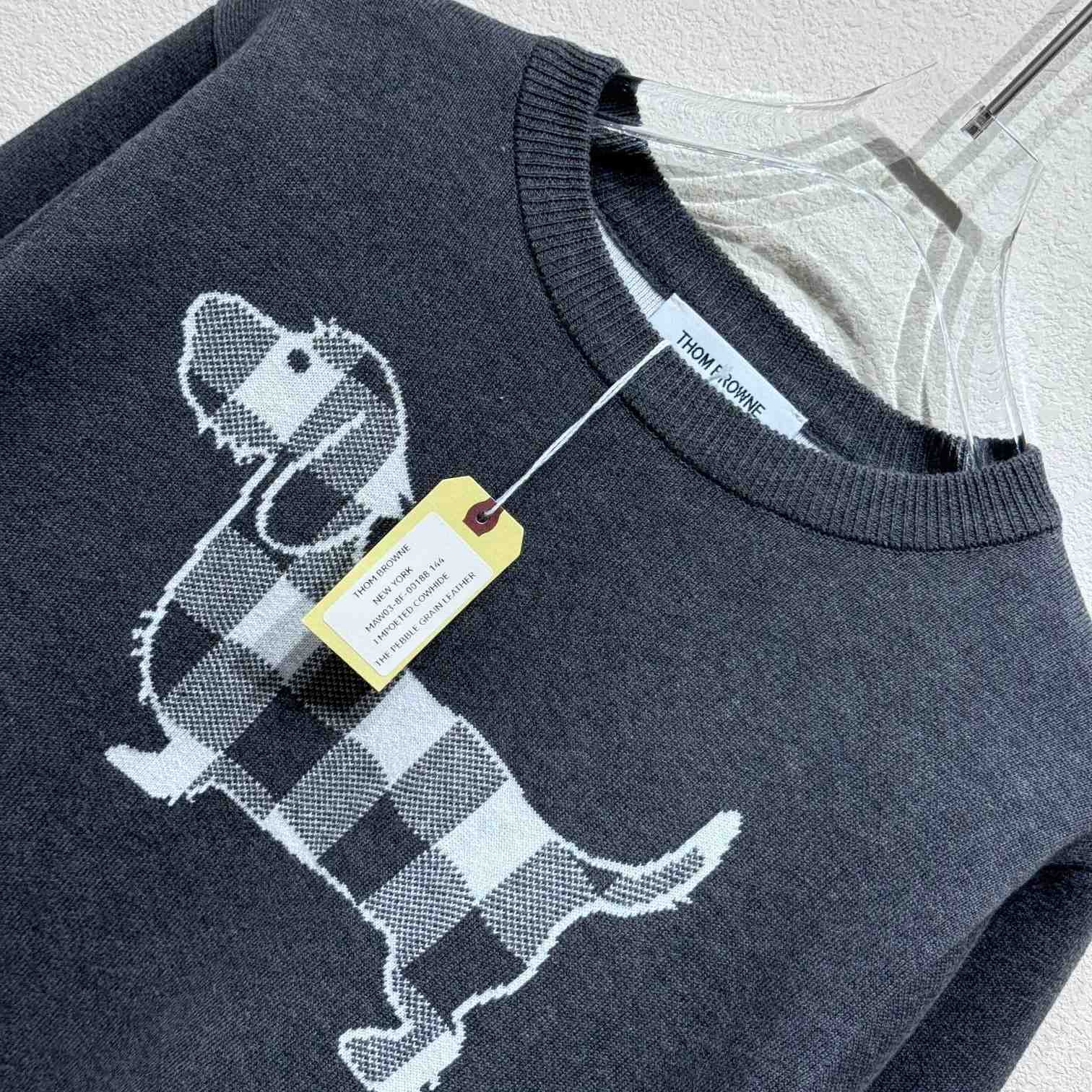 Thom Browne Cotton Crepe Buffalo Check Jacquard Hector Icon Crewneck 4-bar Pullover - DesignerGu