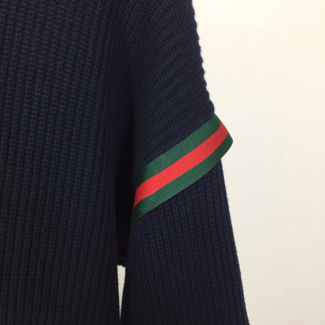 Gucci Web-stripe Ribbed Hoodie In Blue - DesignerGu