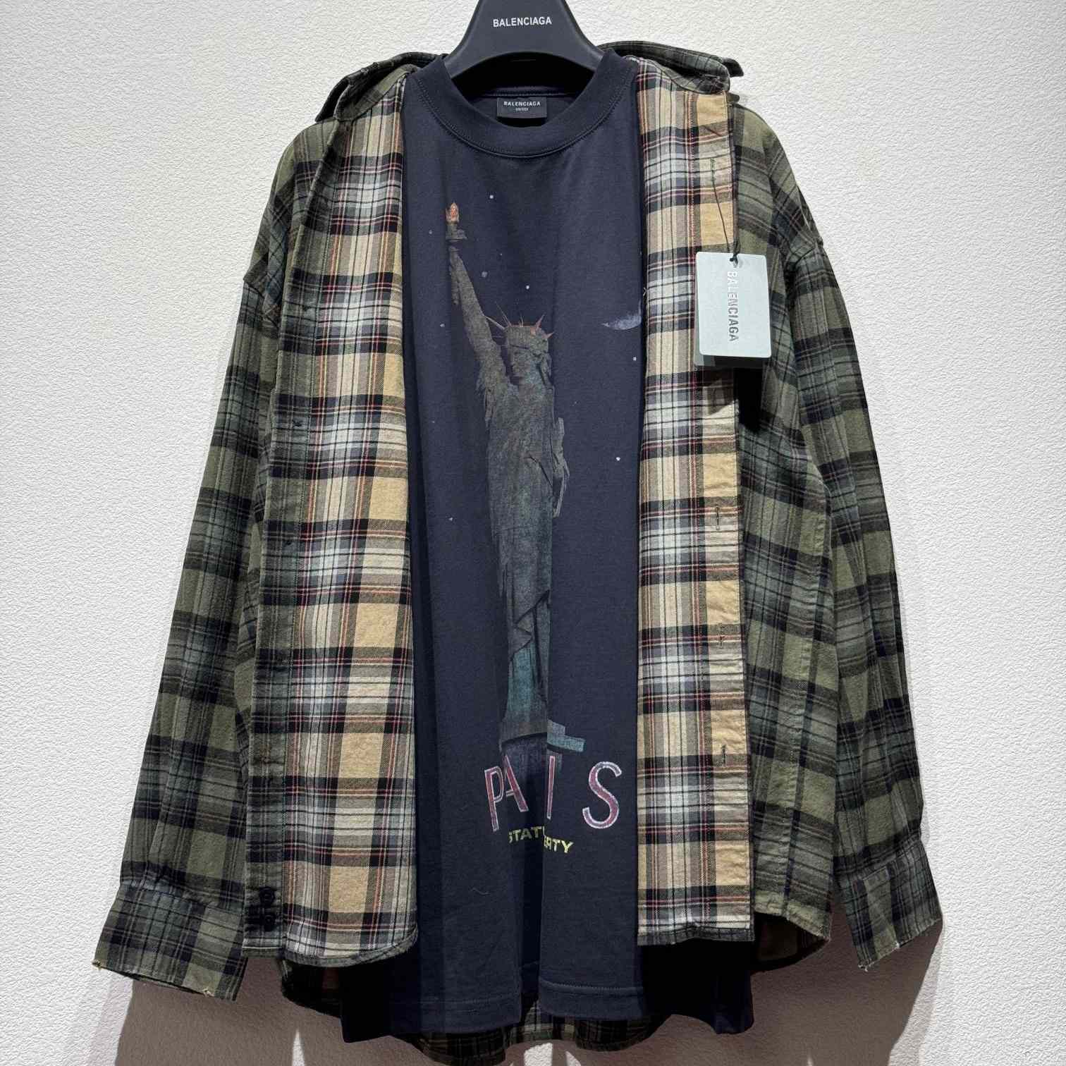 Balenciaga Paris Liberty Layered Shirt Oversized In Dark Green - DesignerGu