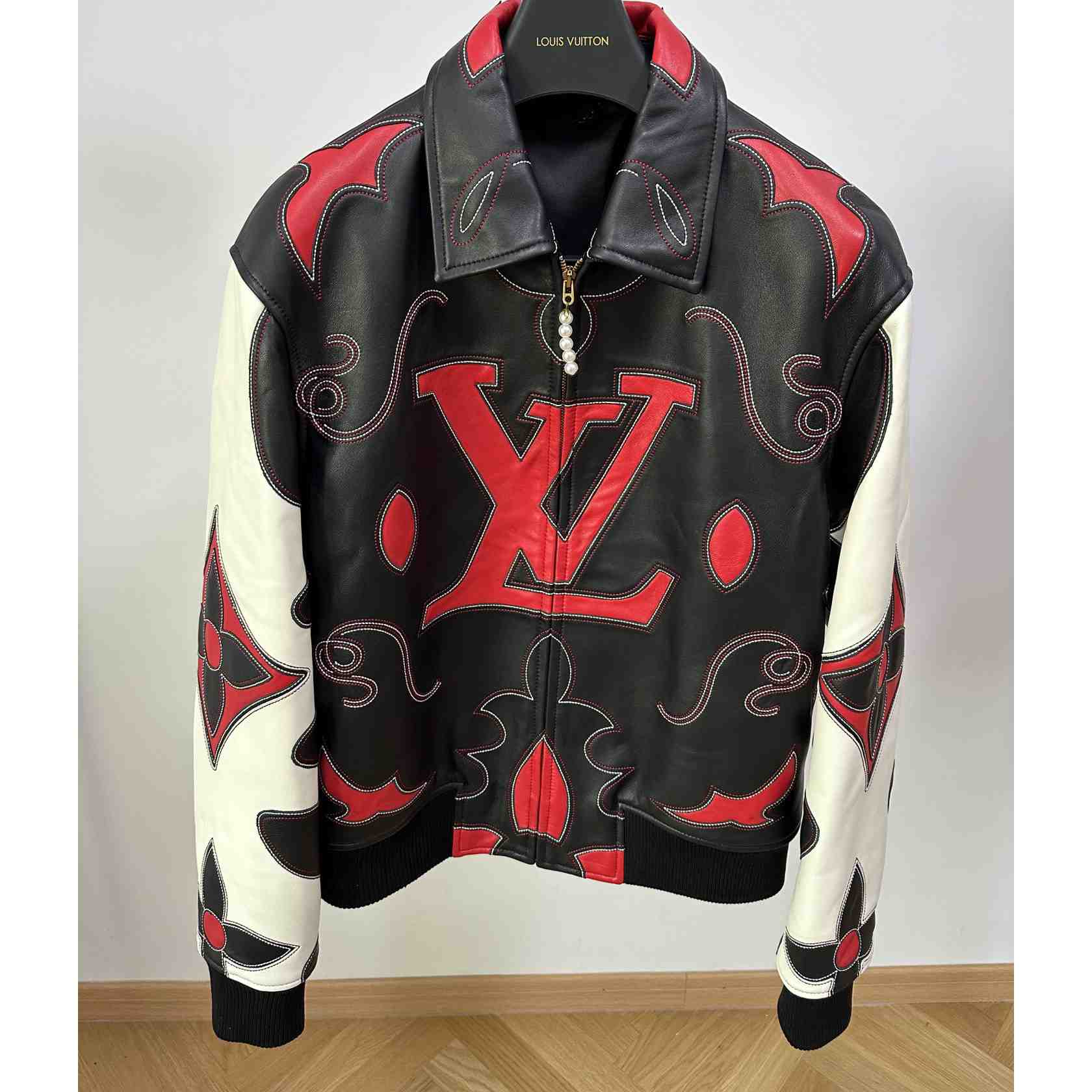 Louis Vuitton Embroidered Leather Bomber Jacket   - DesignerGu