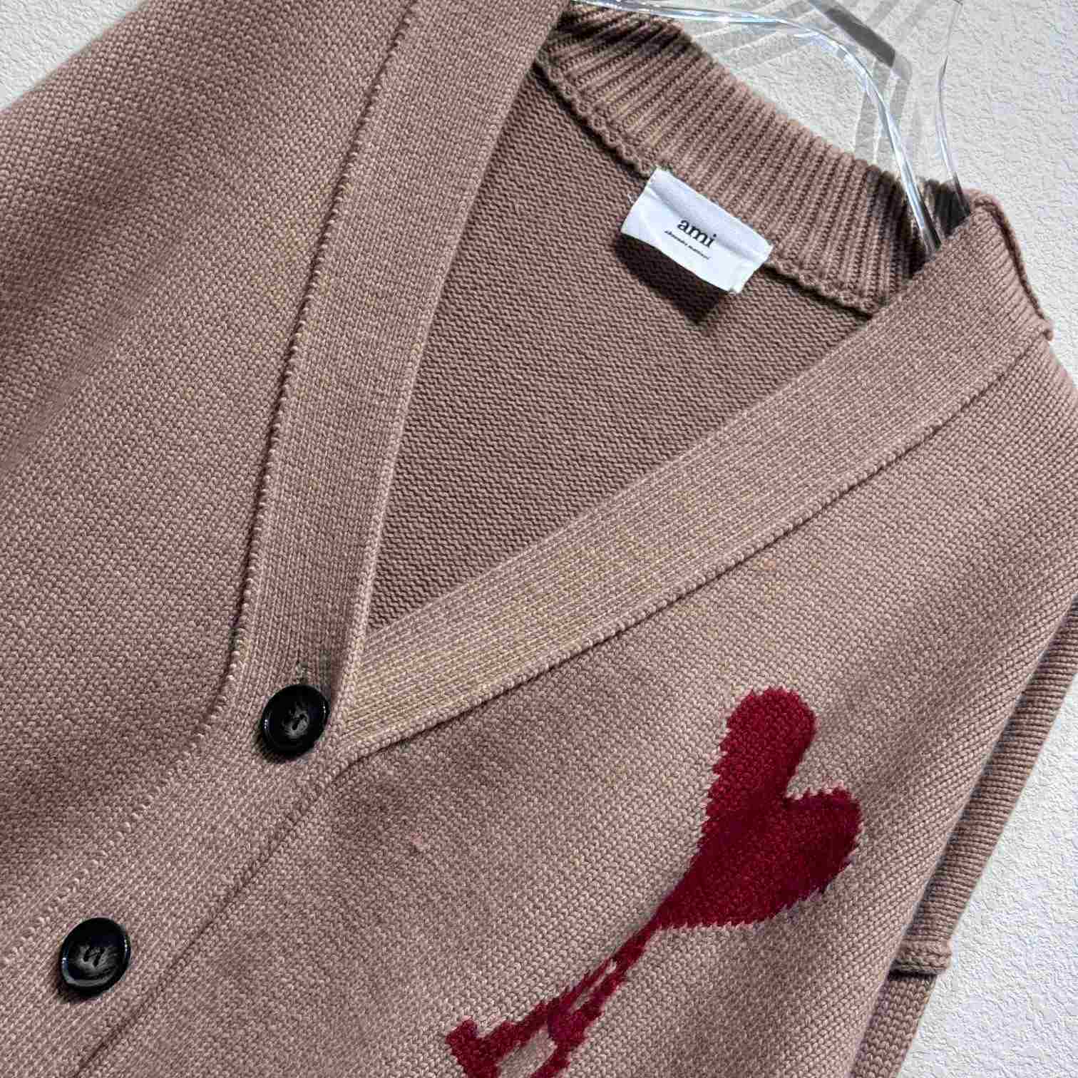 AMI Paris Red Ami de Coeur Cardigan - DesignerGu