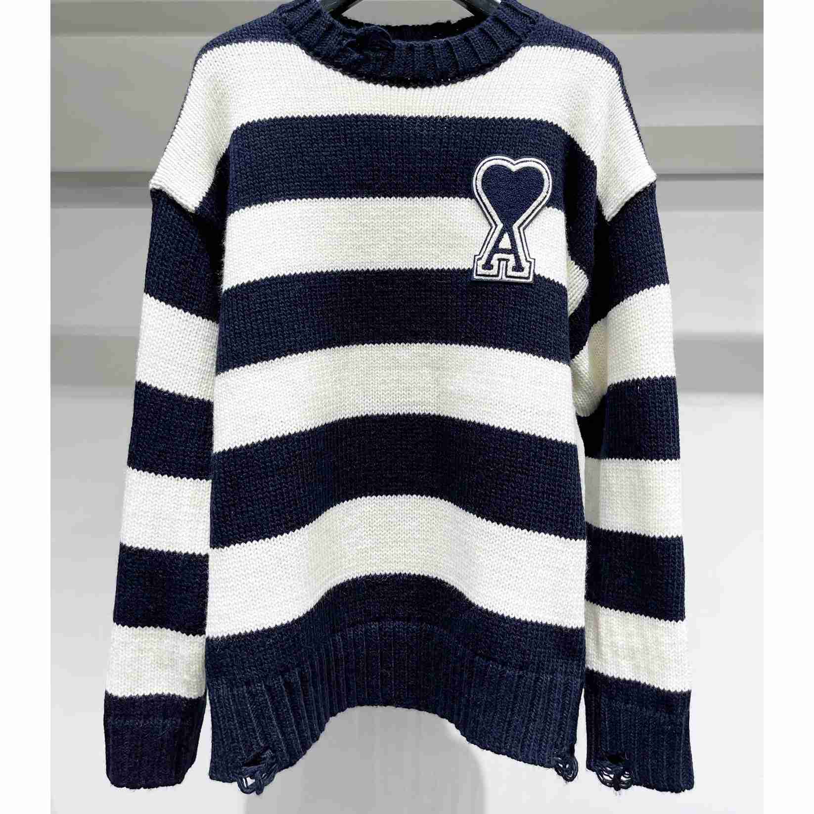 AMI Paris - Logo-intarsia Knitted Sweater - DesignerGu