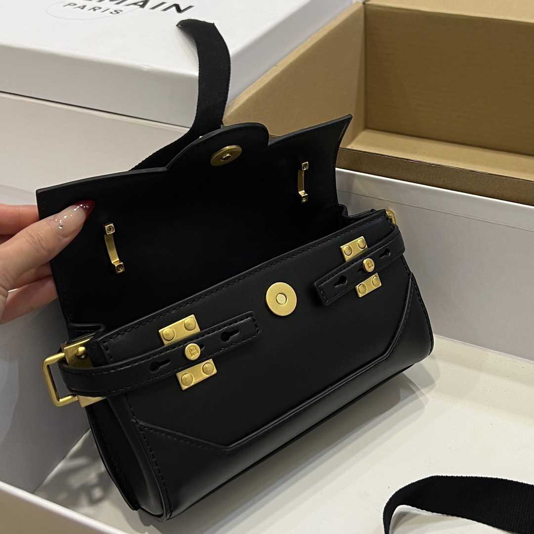 Balmain Black Leather Shoulder Bag  (19*12*7.5cm) - DesignerGu