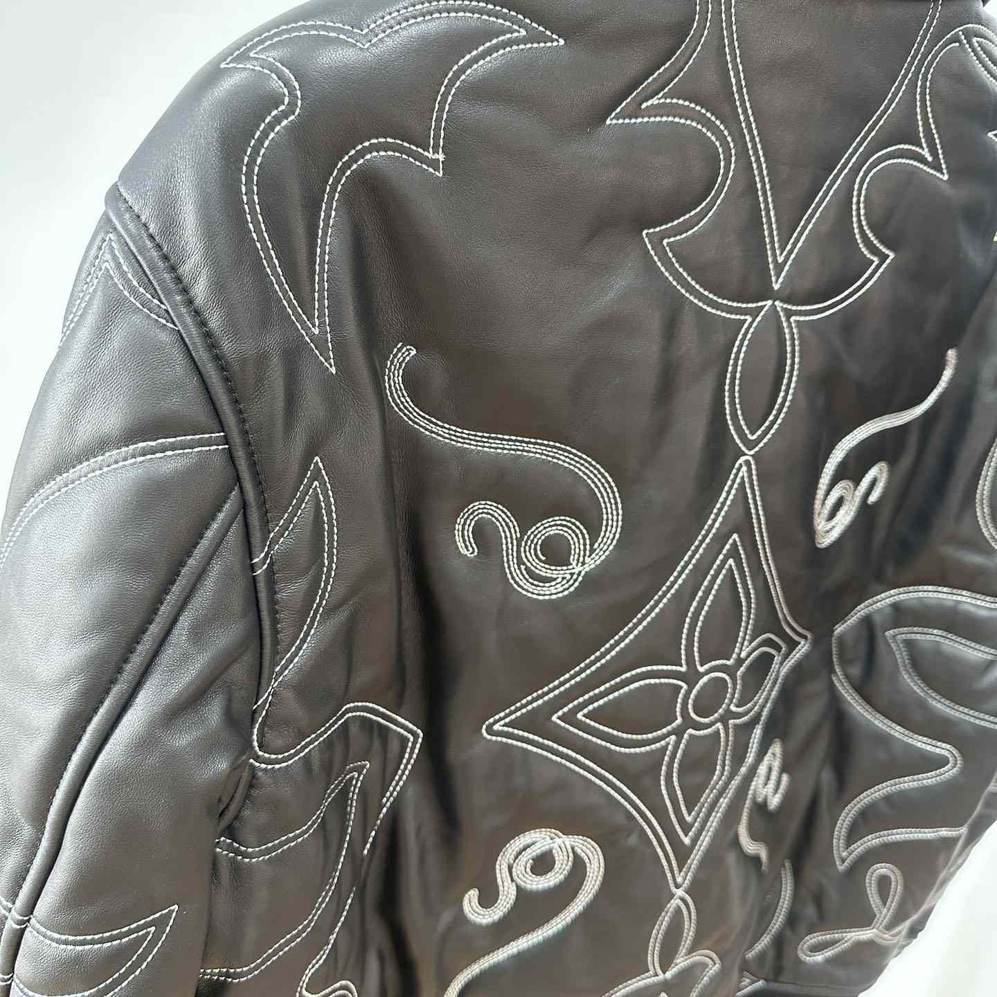 Louis Vuitton Embroidered Leather Bomber Jacket   - DesignerGu