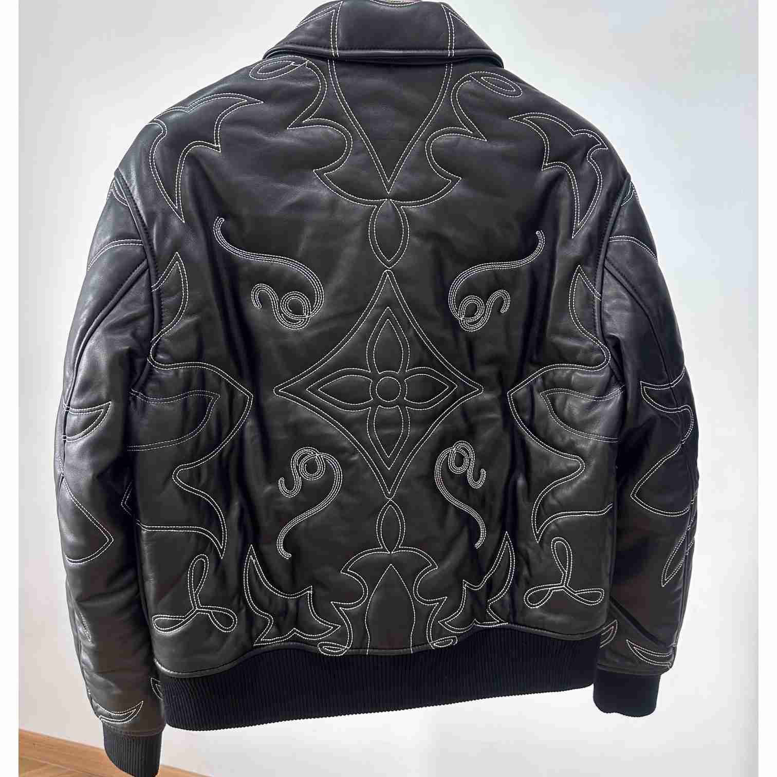 Louis Vuitton Embroidered Leather Bomber Jacket   - DesignerGu