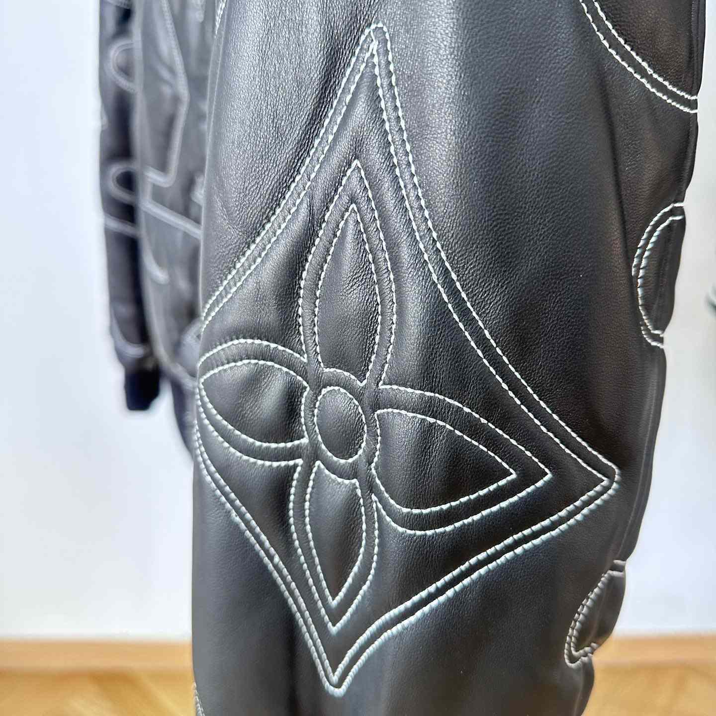 Louis Vuitton Embroidered Leather Bomber Jacket   - DesignerGu