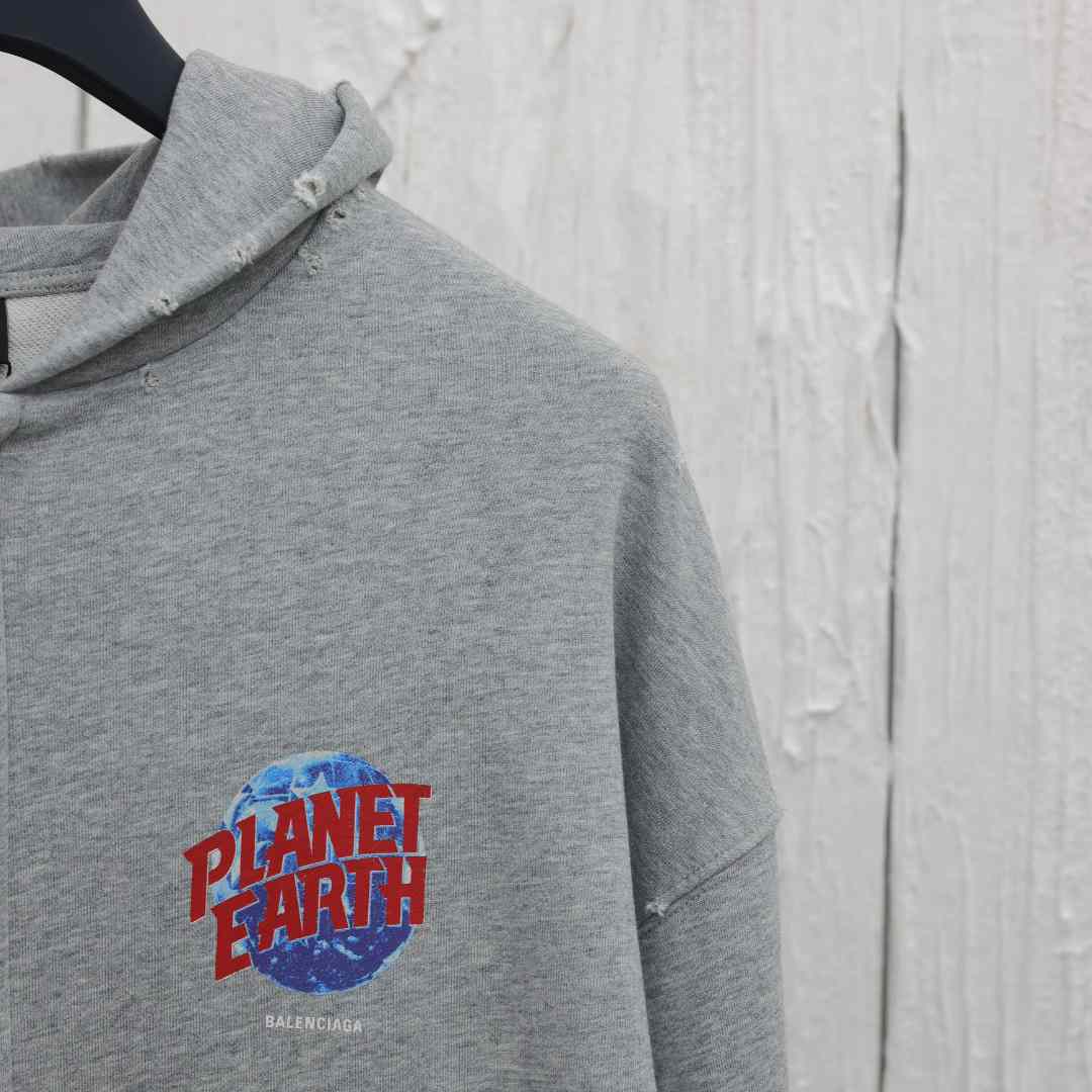 Balenciaga Planet Earth Zip-Up Hoodie Regular Fit In Heather Grey - DesignerGu