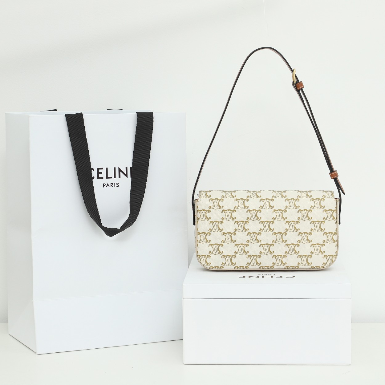 Celine Shoulder Bag Claude In Triomphe Canvas And Calfskin - DesignerGu