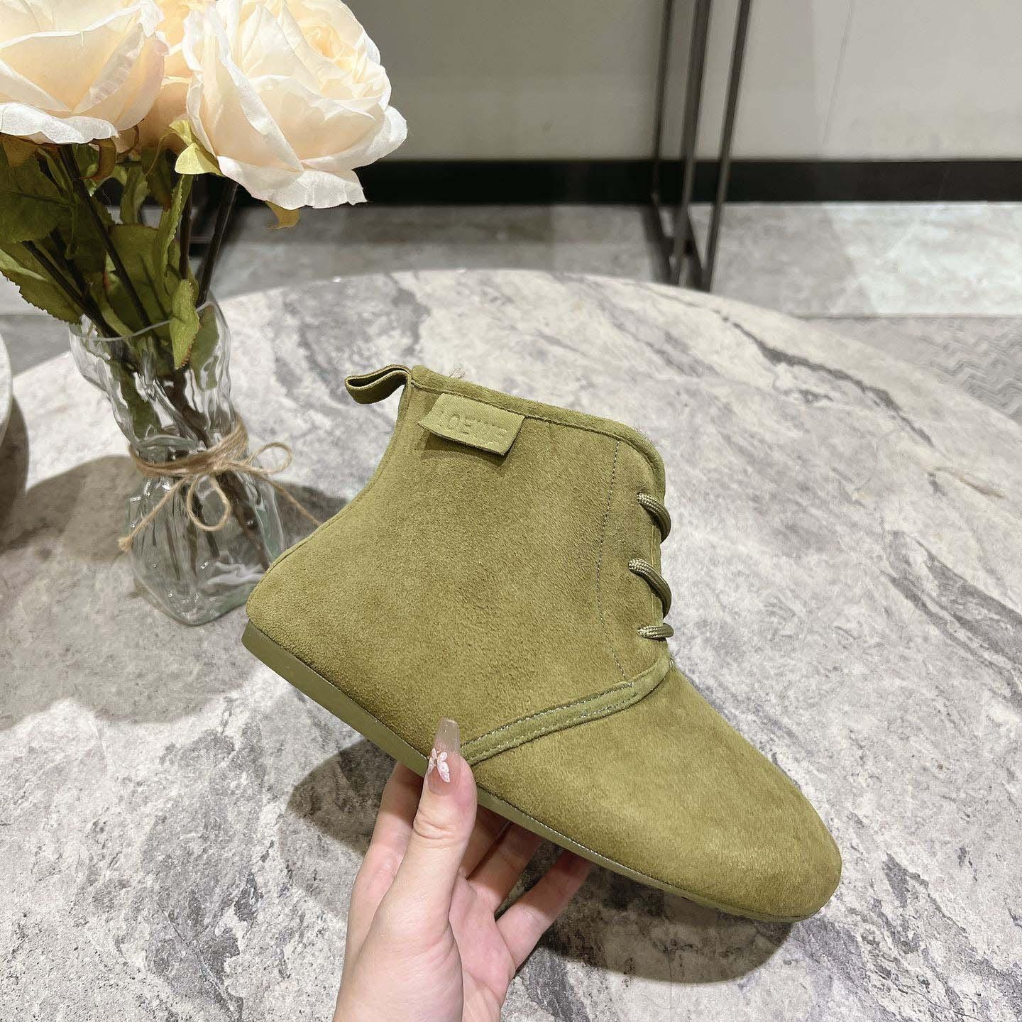 Loewe Lago Lace-up Bootie In Suede And Shearling - DesignerGu