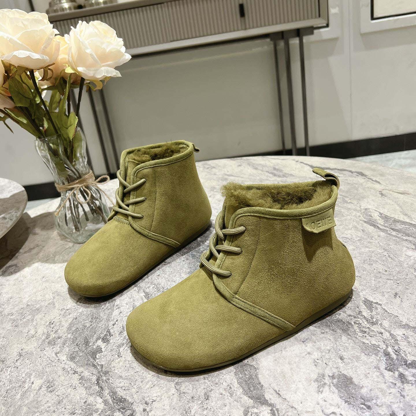 Loewe Lago Lace-up Bootie In Suede And Shearling - DesignerGu