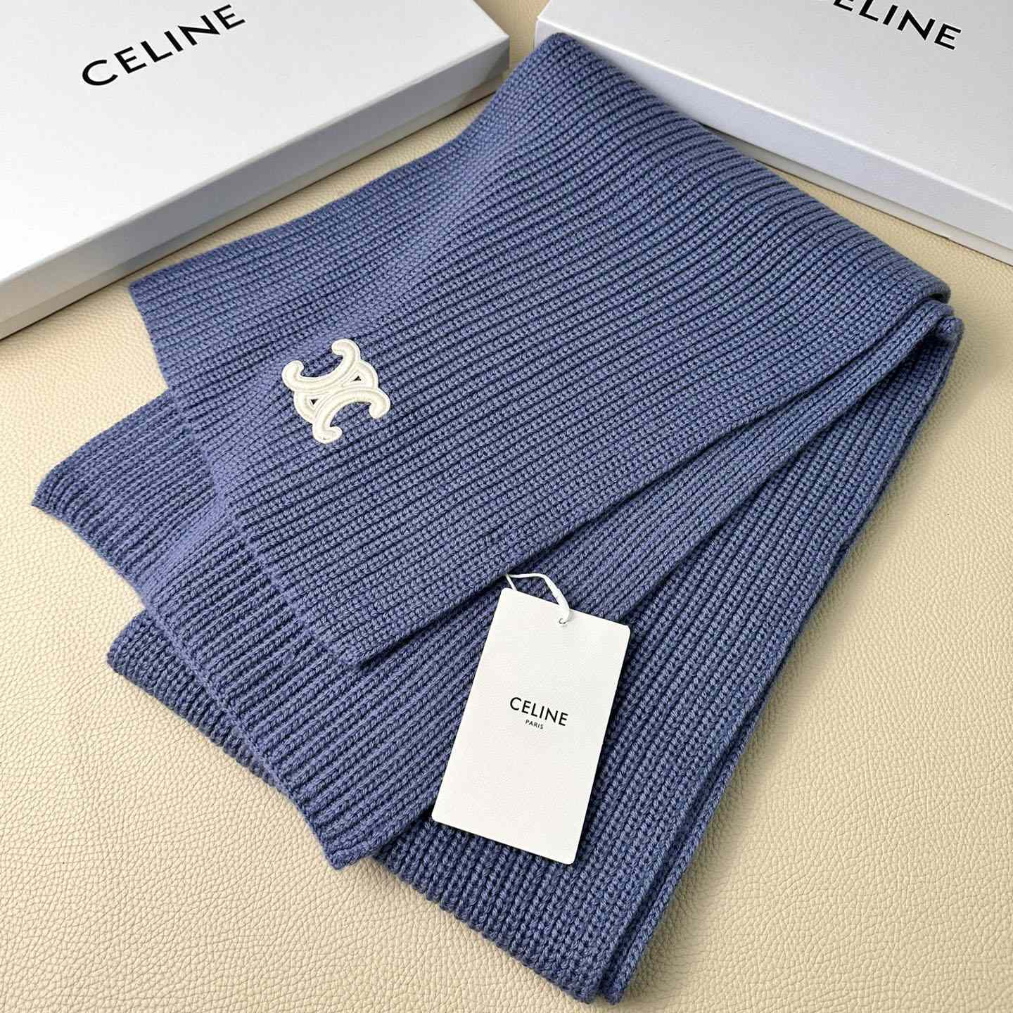 Celine Triomphe Scarf In Ribbed Cashmere Wool - DesignerGu