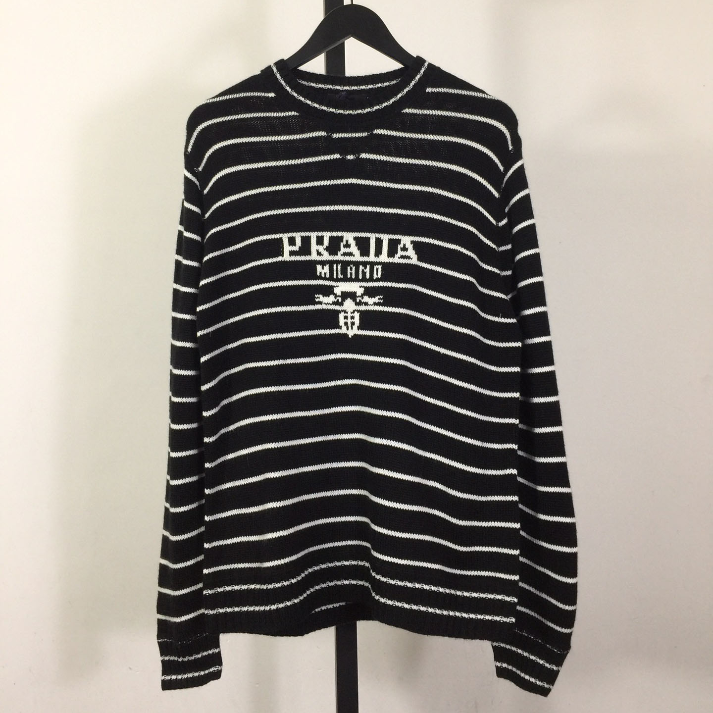 Prada Intarsia-logo Striped Cashmere Jumper - DesignerGu