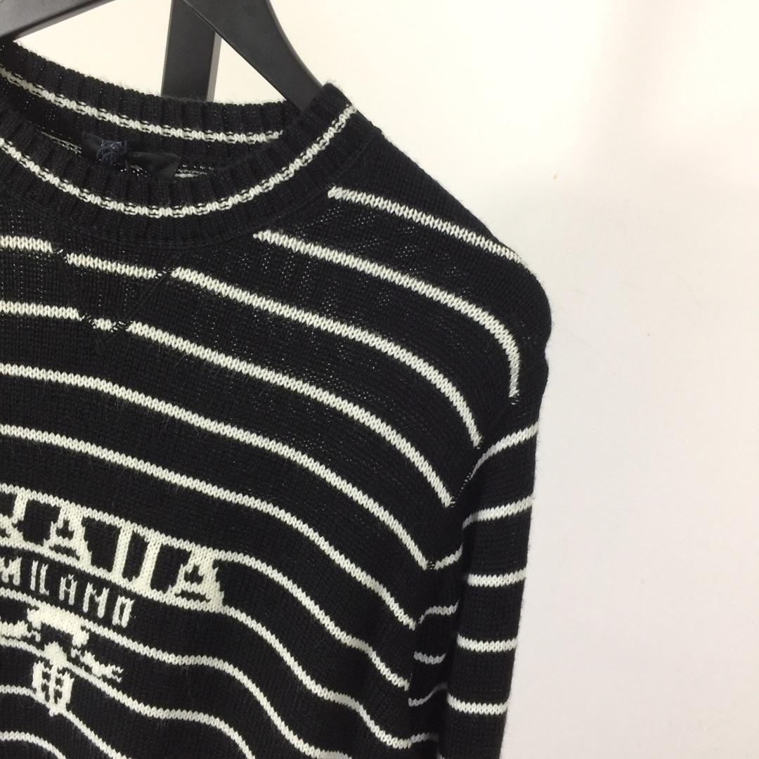 Prada Intarsia-logo Striped Cashmere Jumper - DesignerGu