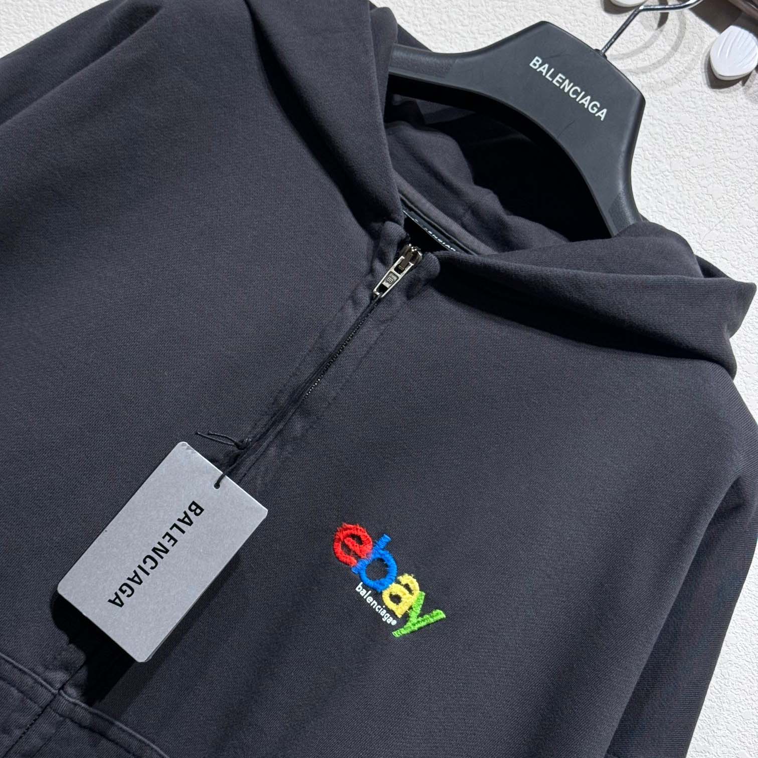 Balenciaga EBay Zip-Up Hoodie Regular Fit In Black - DesignerGu