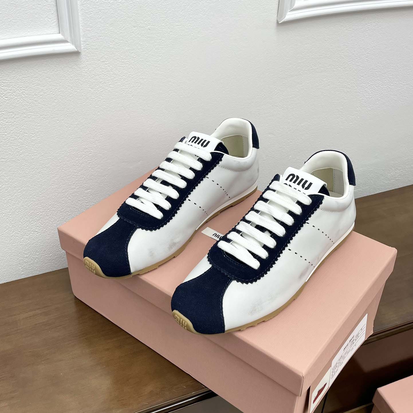 Miu Miu Plume Nappa Leather And Suede Sneakers - DesignerGu