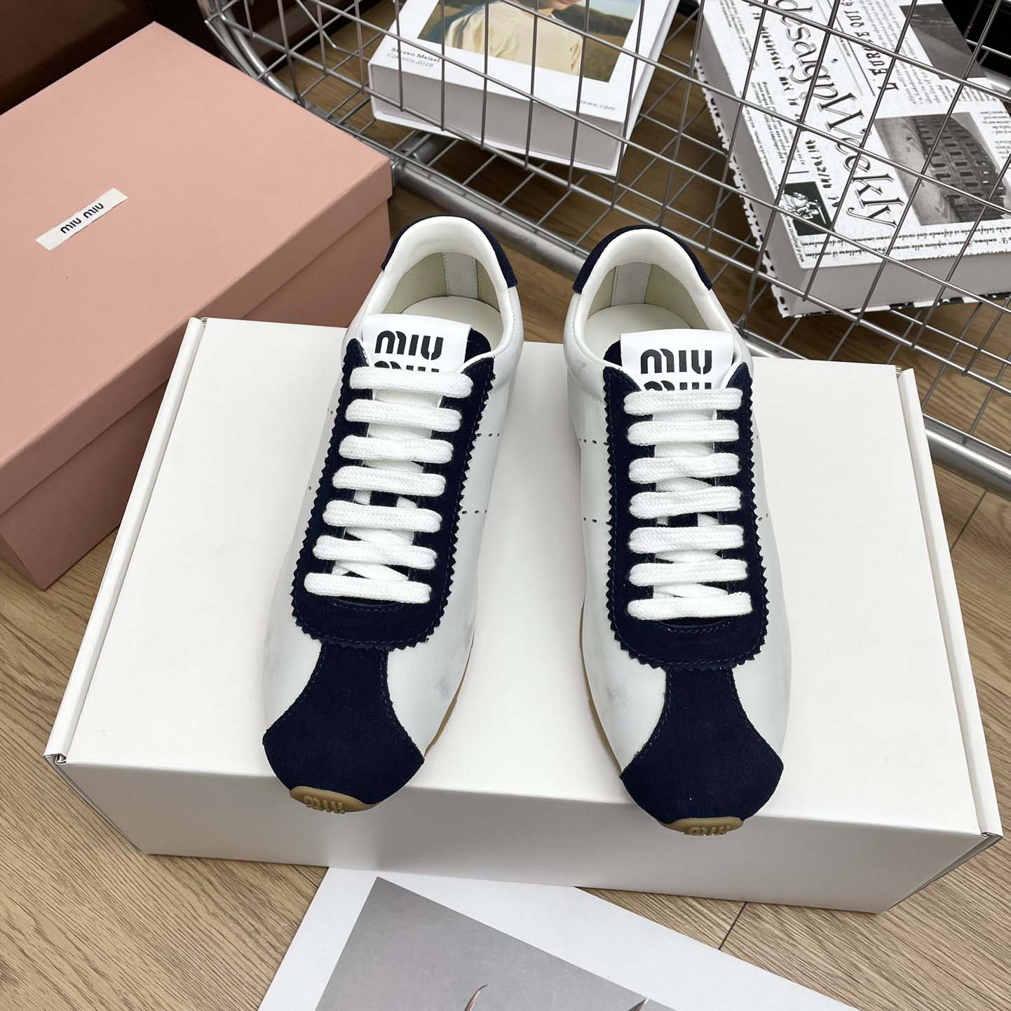 Miu Miu Plume Nappa Leather And Suede Sneakers - DesignerGu