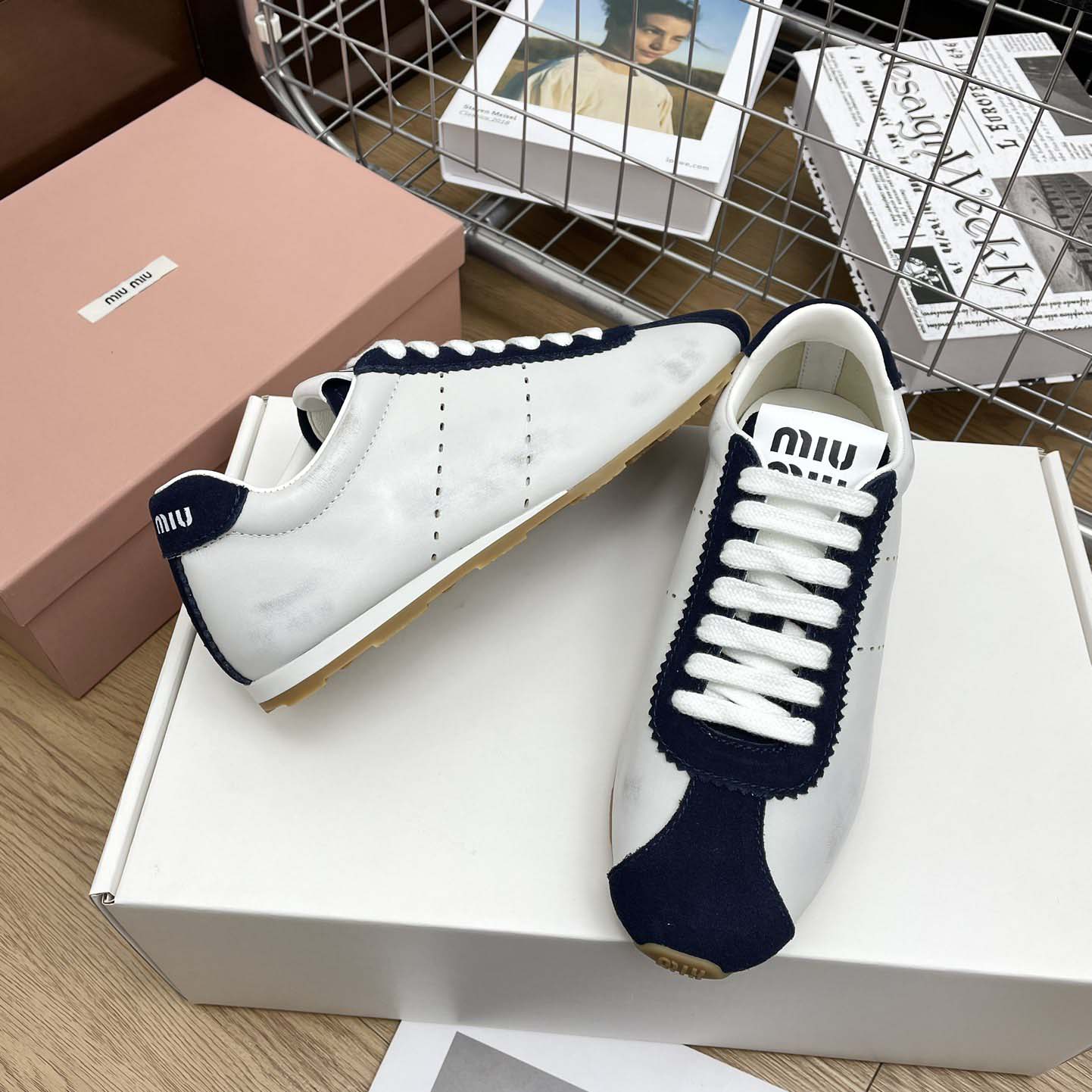 Miu Miu Plume Nappa Leather And Suede Sneakers - DesignerGu