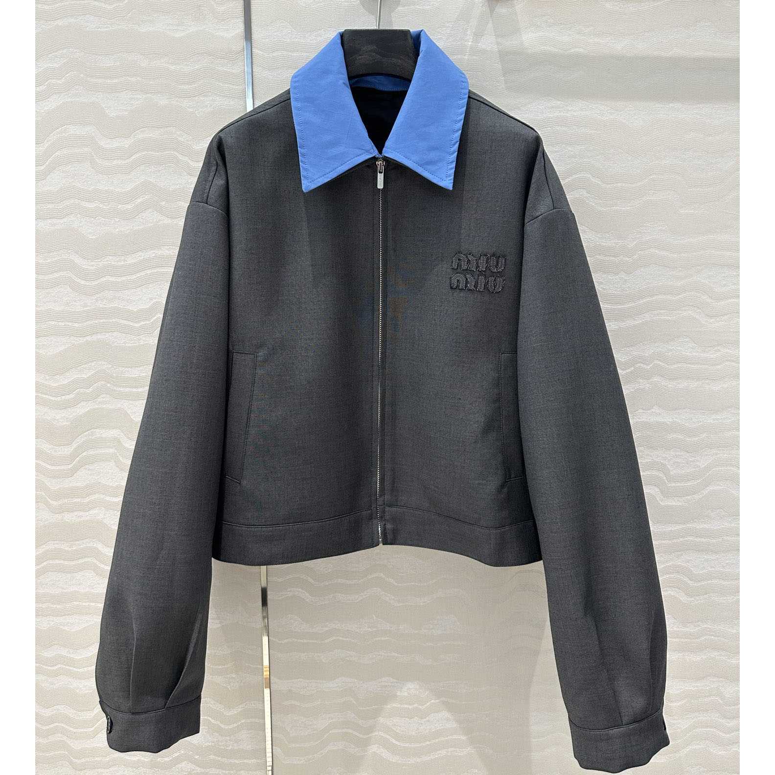 Miu Miu Gabardine Blouson Jacket With Poplin Collar - DesignerGu