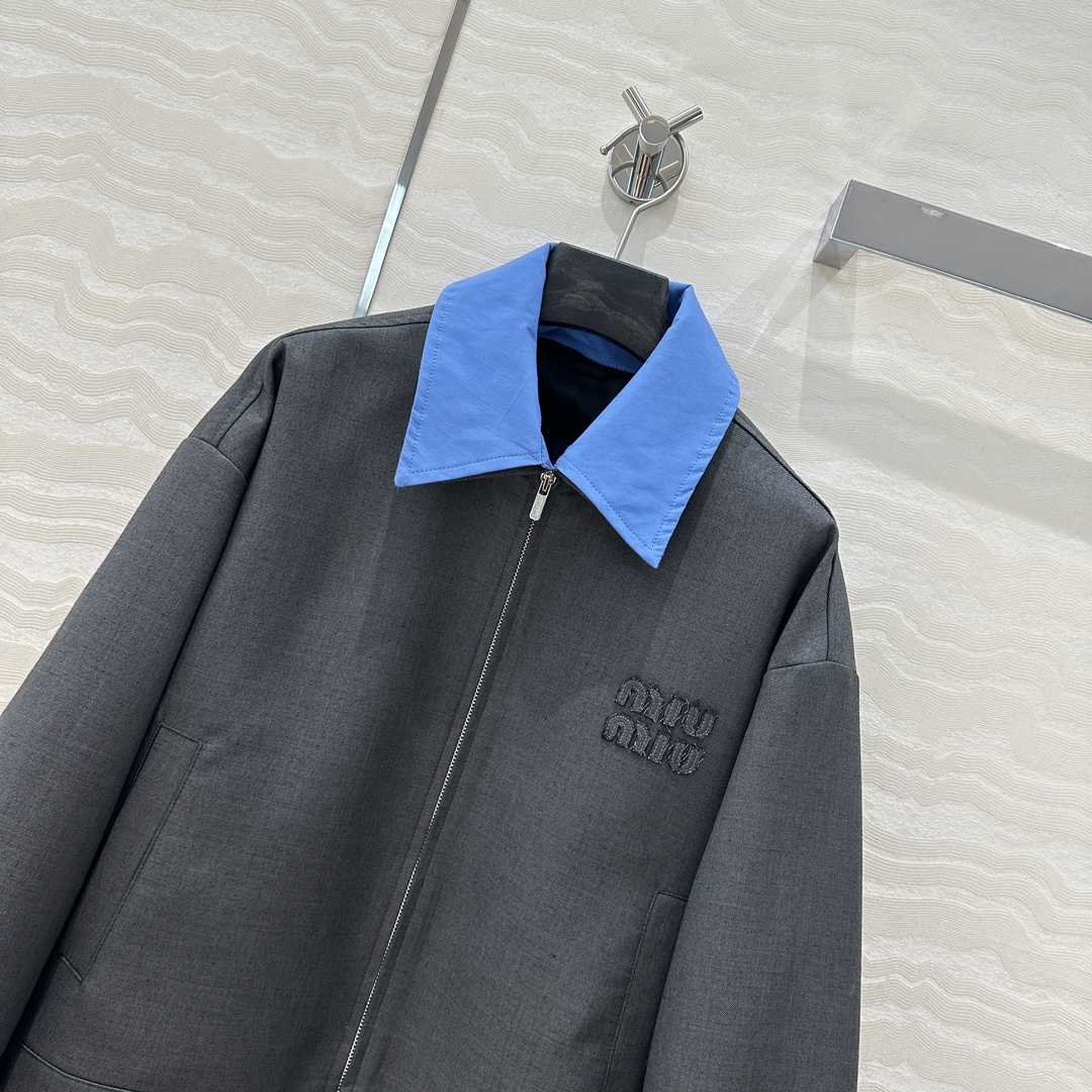 Miu Miu Gabardine Blouson Jacket With Poplin Collar - DesignerGu