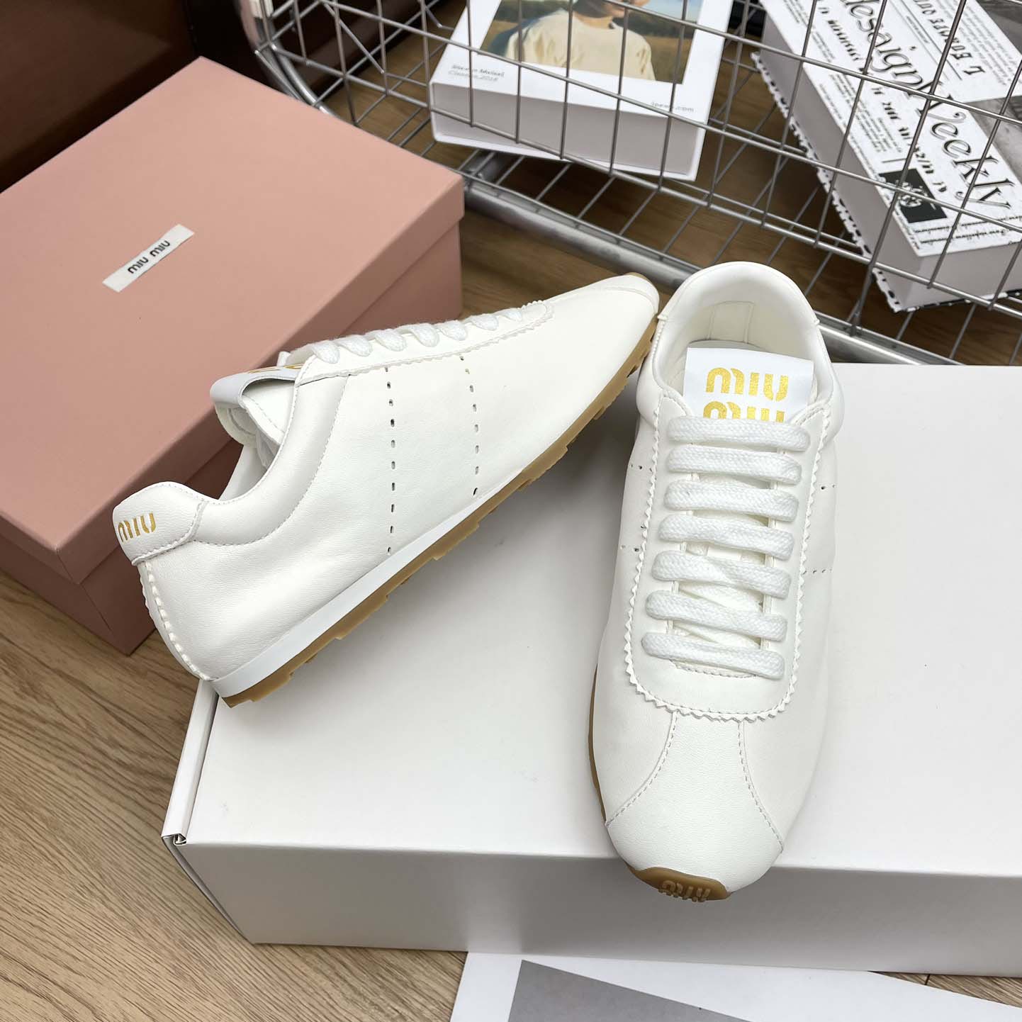 Miu Miu Plume Nappa Leather Sneakers - DesignerGu