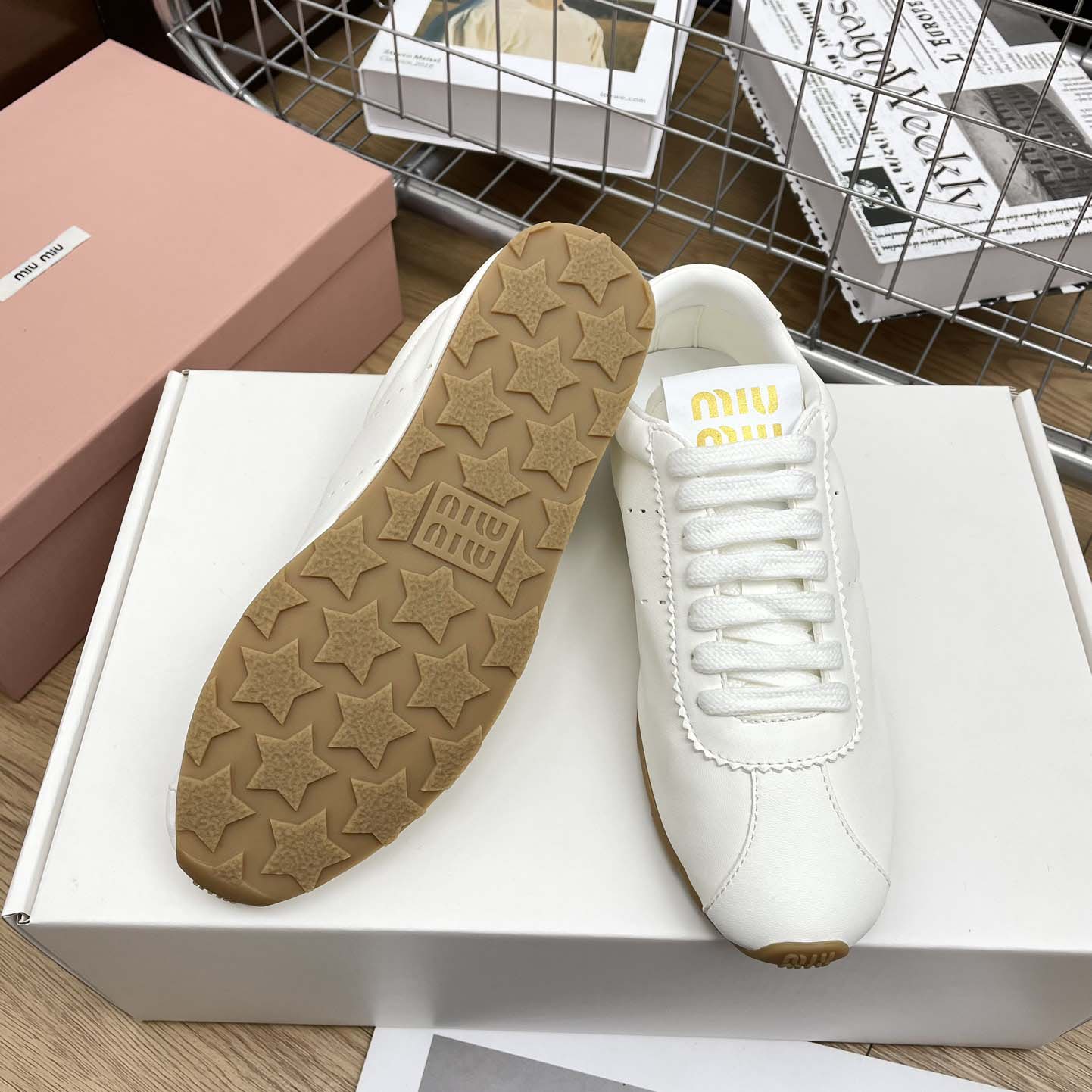 Miu Miu Plume Nappa Leather Sneakers - DesignerGu