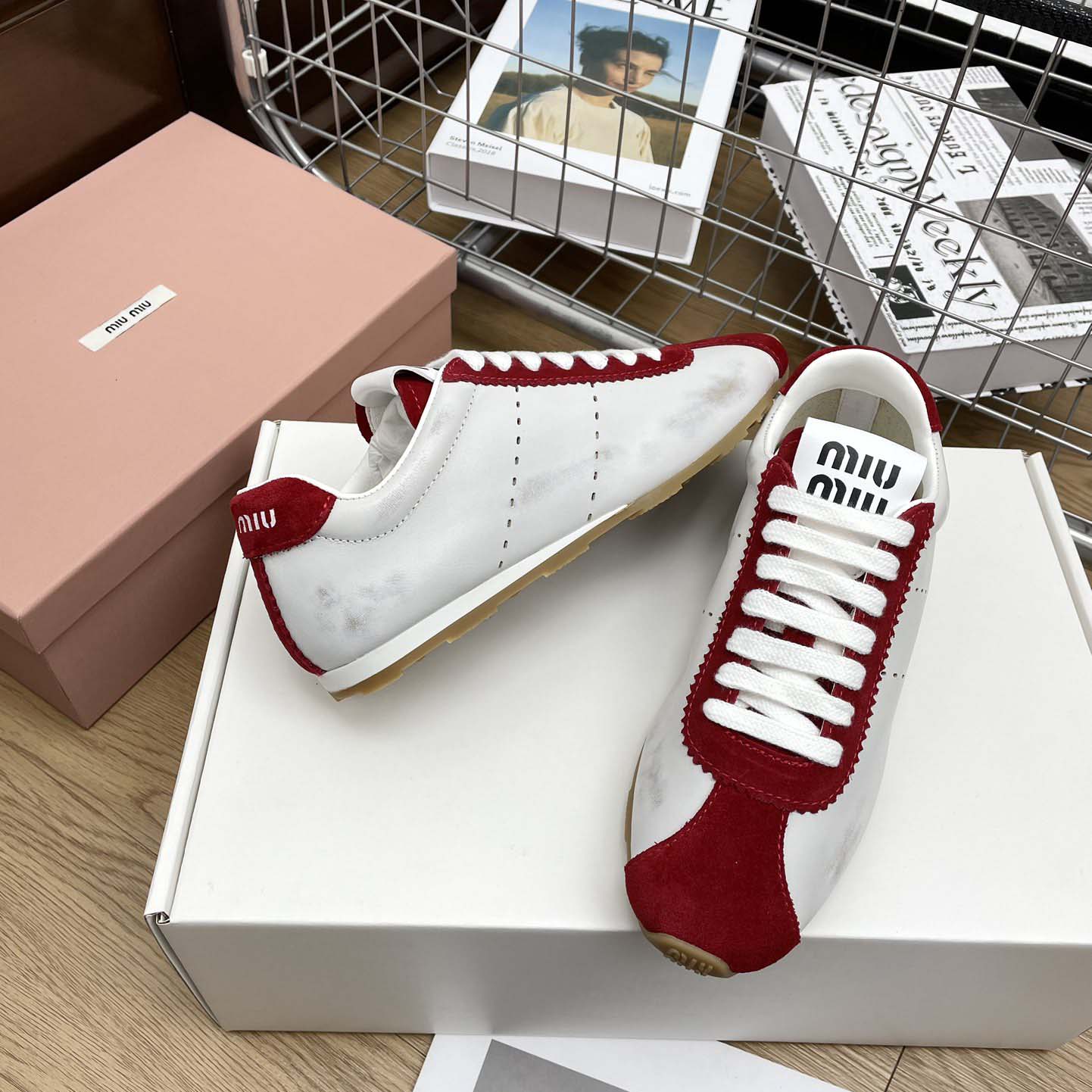 Miu Miu Plume Nappa Leather And Suede Sneakers - DesignerGu