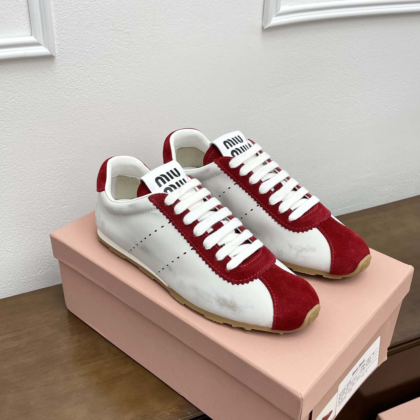 Miu Miu Plume Nappa Leather And Suede Sneakers - DesignerGu