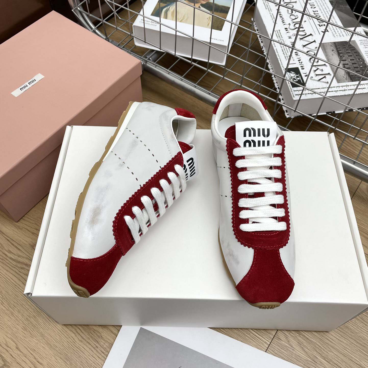 Miu Miu Plume Nappa Leather And Suede Sneakers - DesignerGu