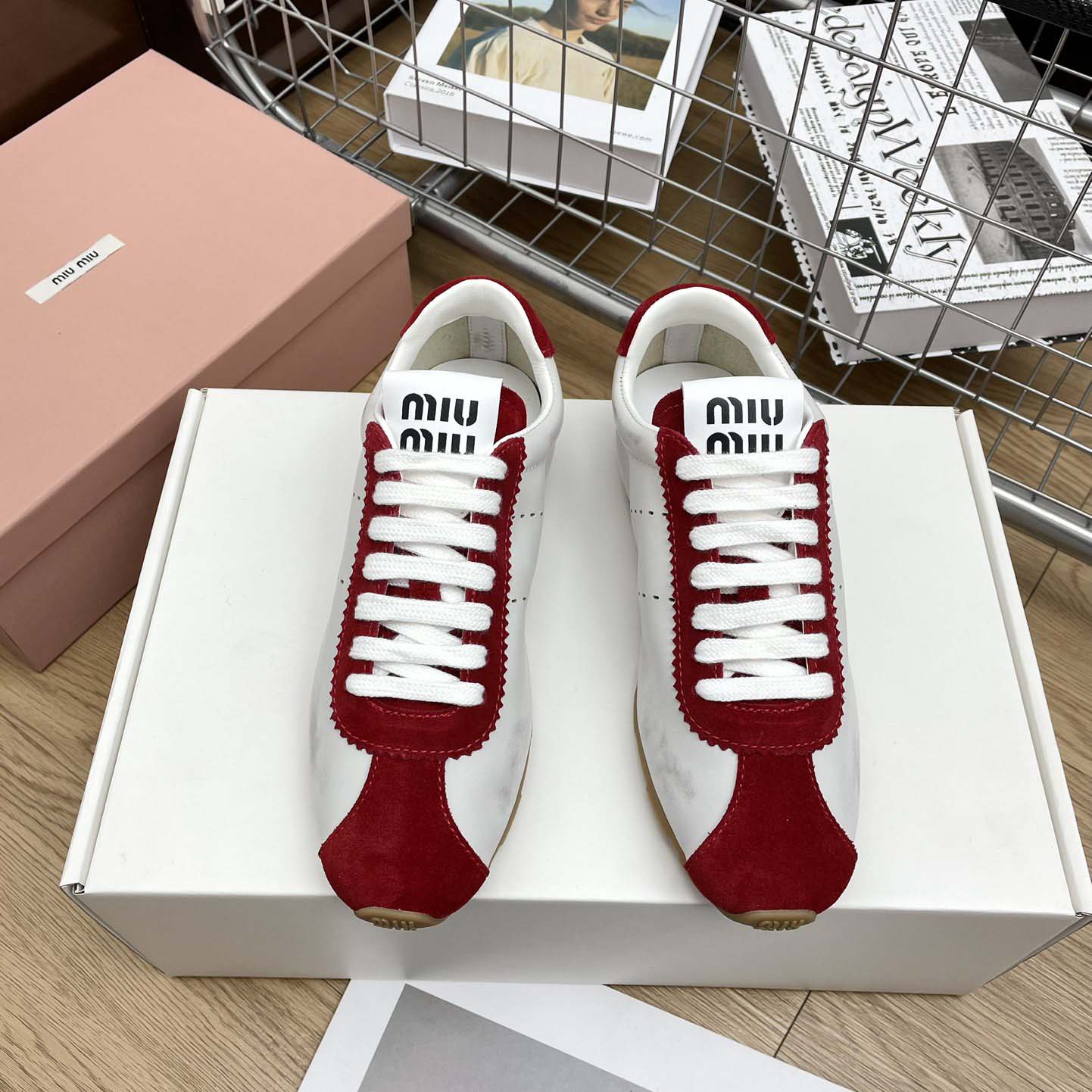 Miu Miu Plume Nappa Leather And Suede Sneakers - DesignerGu