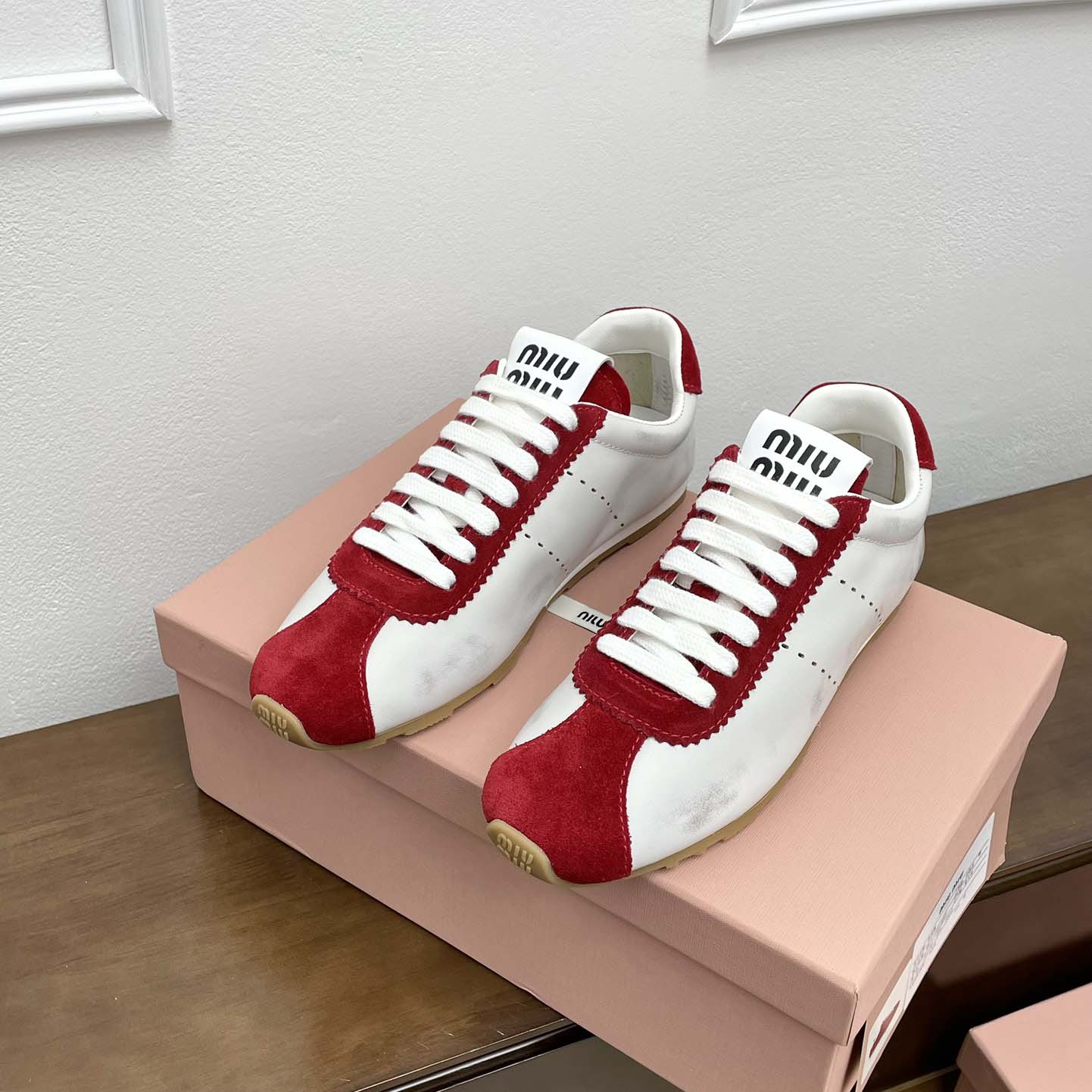 Miu Miu Plume Nappa Leather And Suede Sneakers - DesignerGu