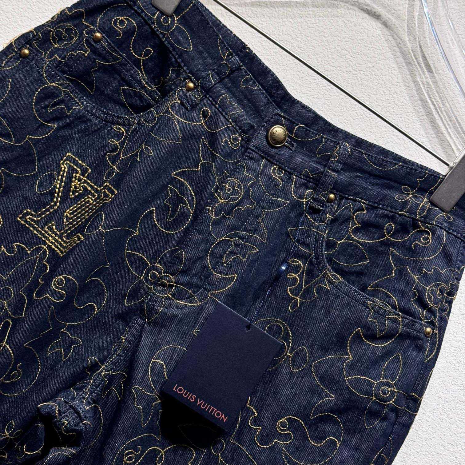 Louis Vuitton Embroidered Denim Pants    - DesignerGu