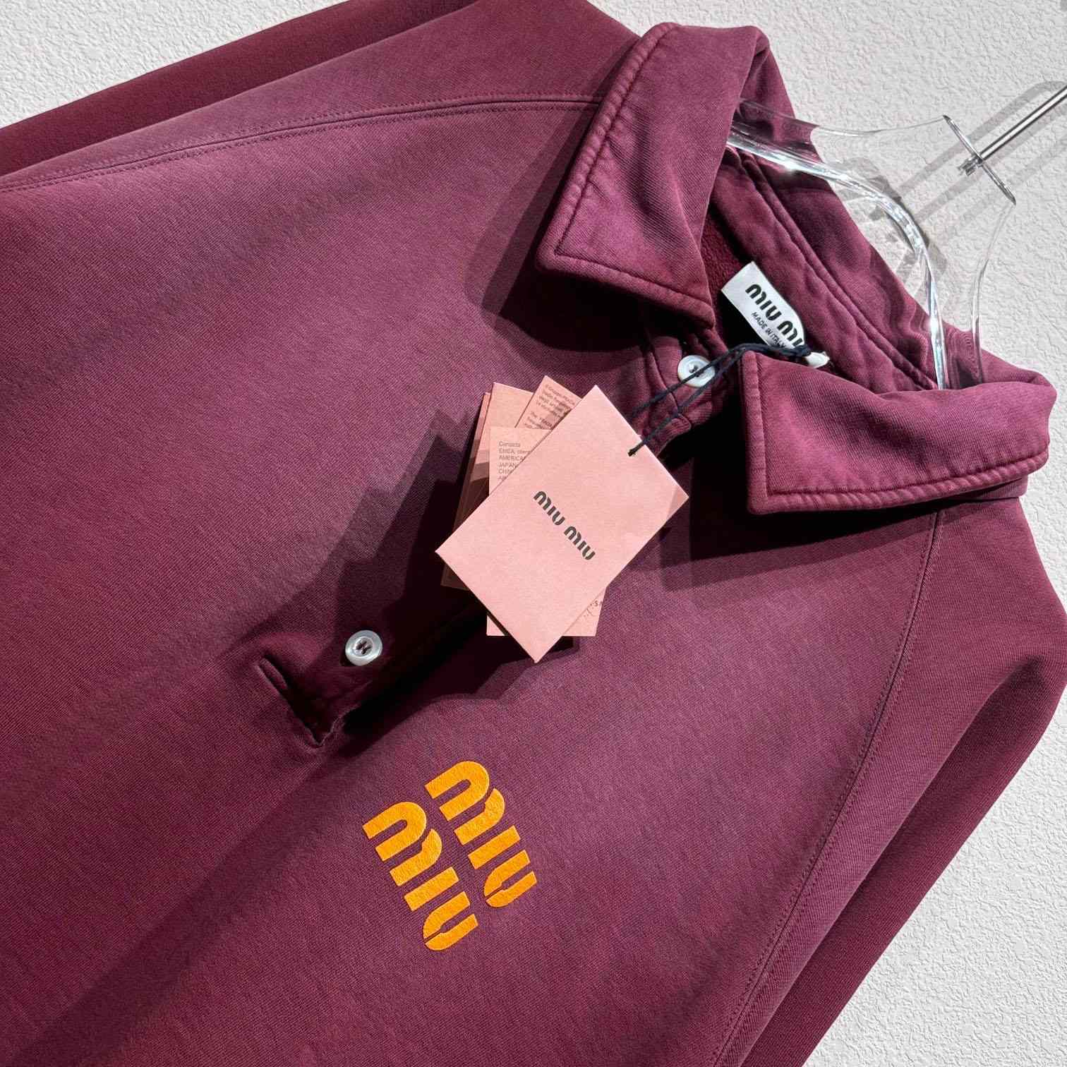 Miu Miu Burgundy Long Sleeve Polo With Logo In Red - DesignerGu