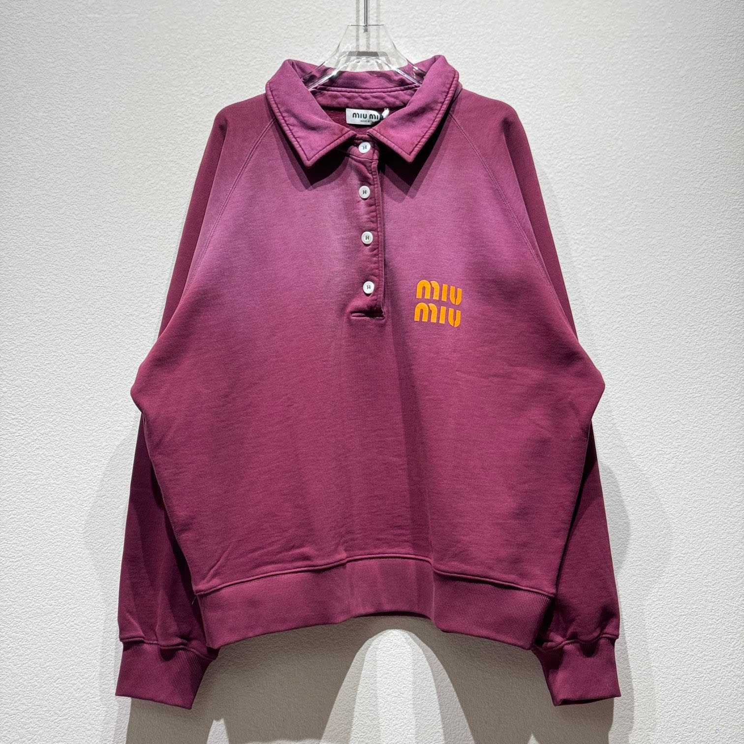 Miu Miu Burgundy Long Sleeve Polo With Logo In Red - DesignerGu