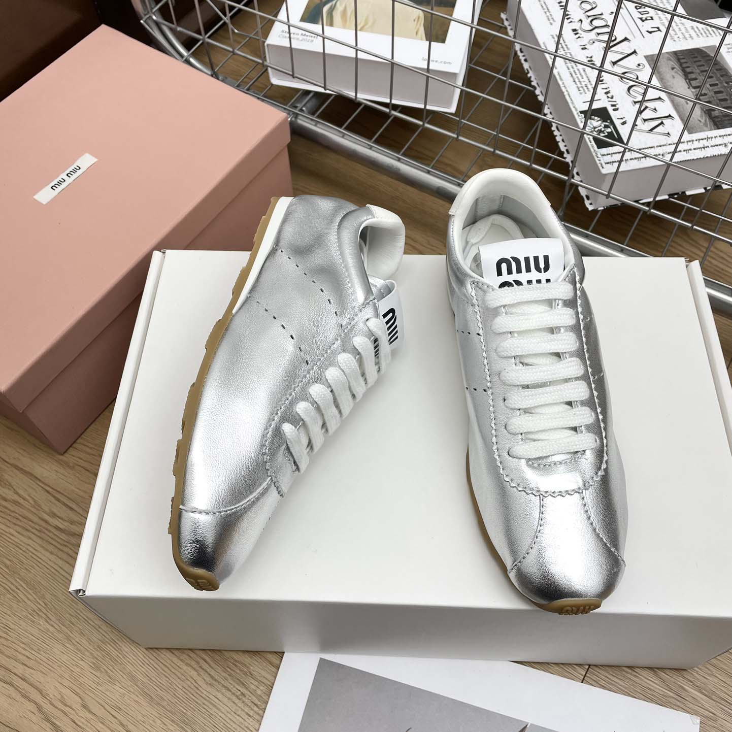 Miu Miu Plume Mordoré Calfskin Sneakers - DesignerGu