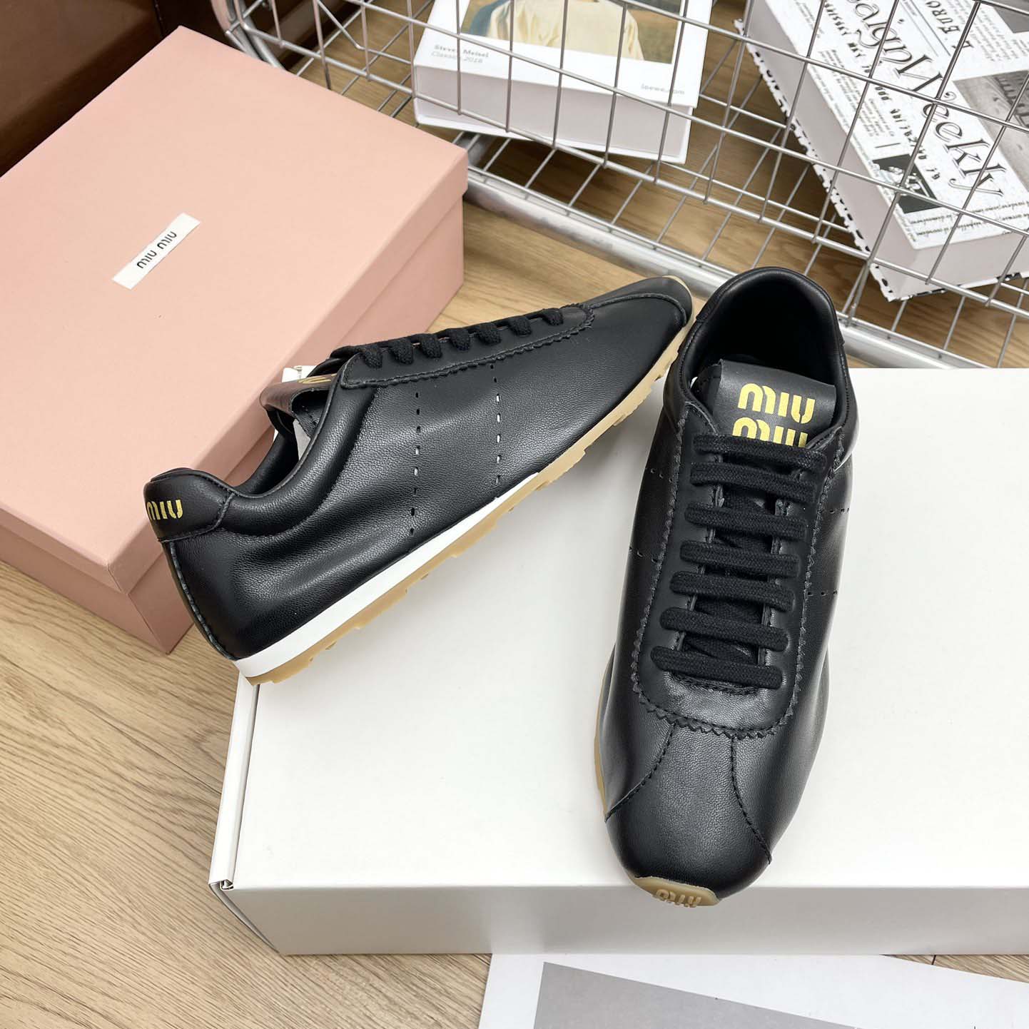 Miu Miu Plume Nappa Leather Sneakers - DesignerGu