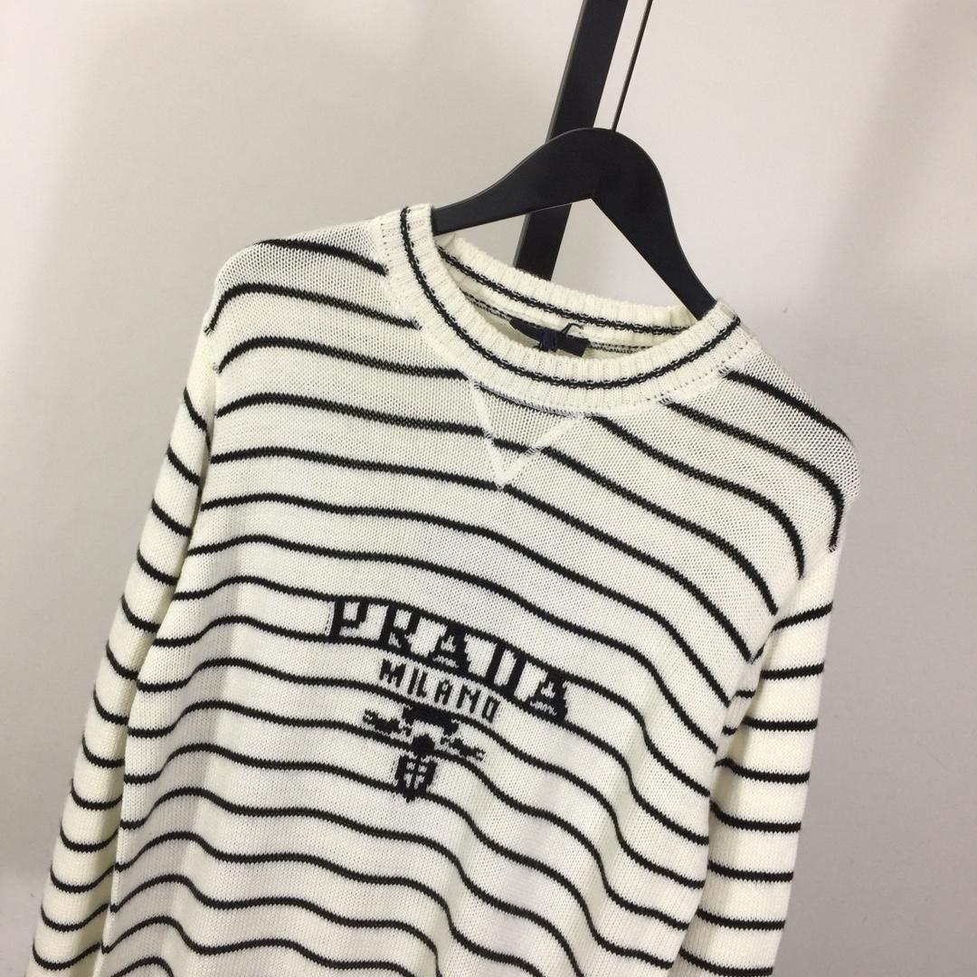 Prada Intarsia-logo Striped Cashmere Jumper - DesignerGu