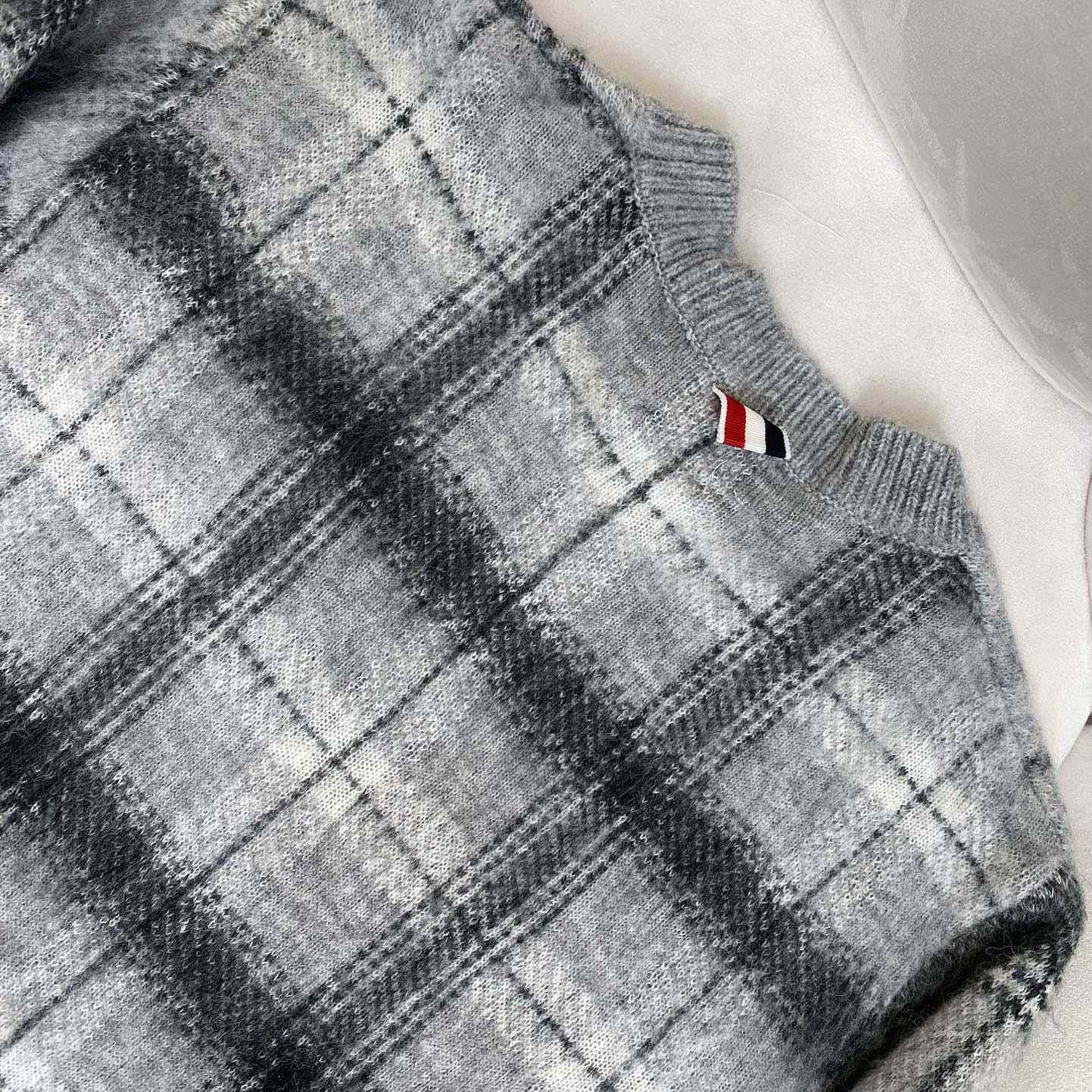 Thom Browne Mohair Check 4-Bar Crewneck - DesignerGu