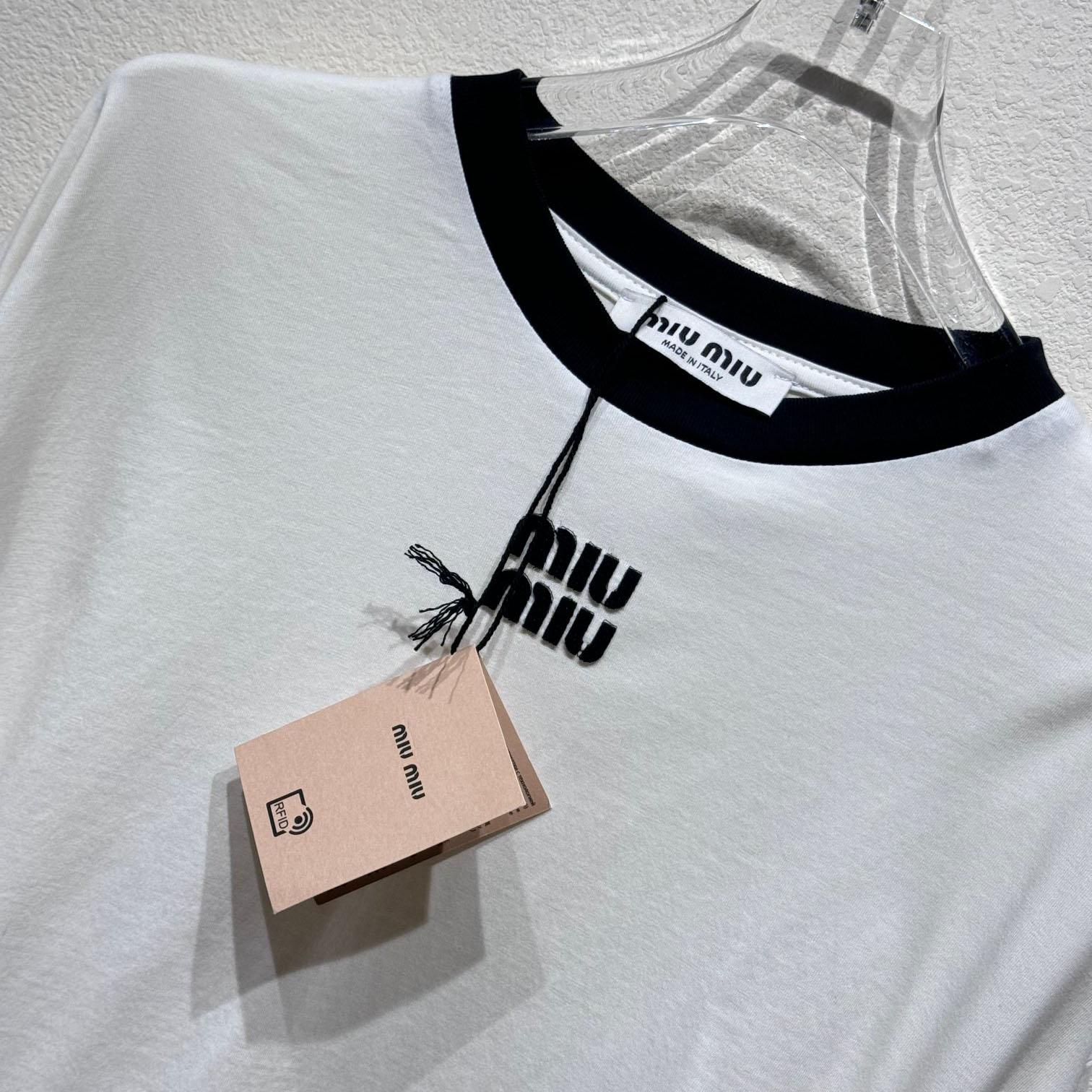 Miu Miu Long Sleeve Cotton T-shirt - DesignerGu