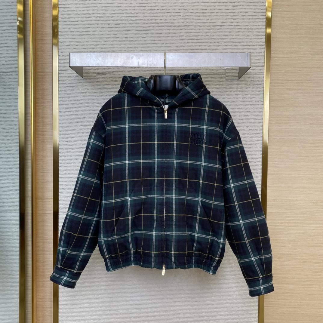 Miu Miu Plaid Hoodie Jacket - DesignerGu