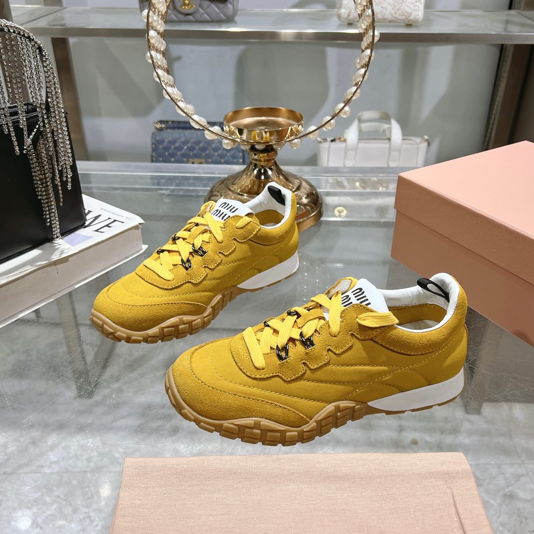 Miu Miu Tyre Technical Fabric And Suede Sneakers - DesignerGu