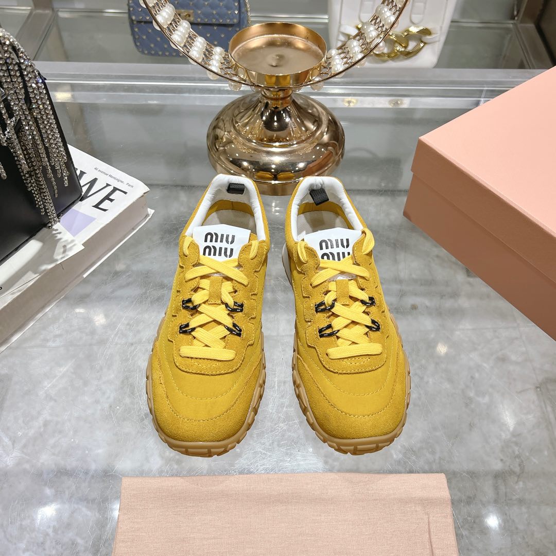 Miu Miu Tyre Technical Fabric And Suede Sneakers - DesignerGu