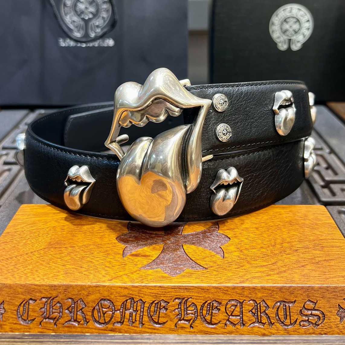 Chrome Hearts Rolling Stones Studded Belt & Buckle - DesignerGu