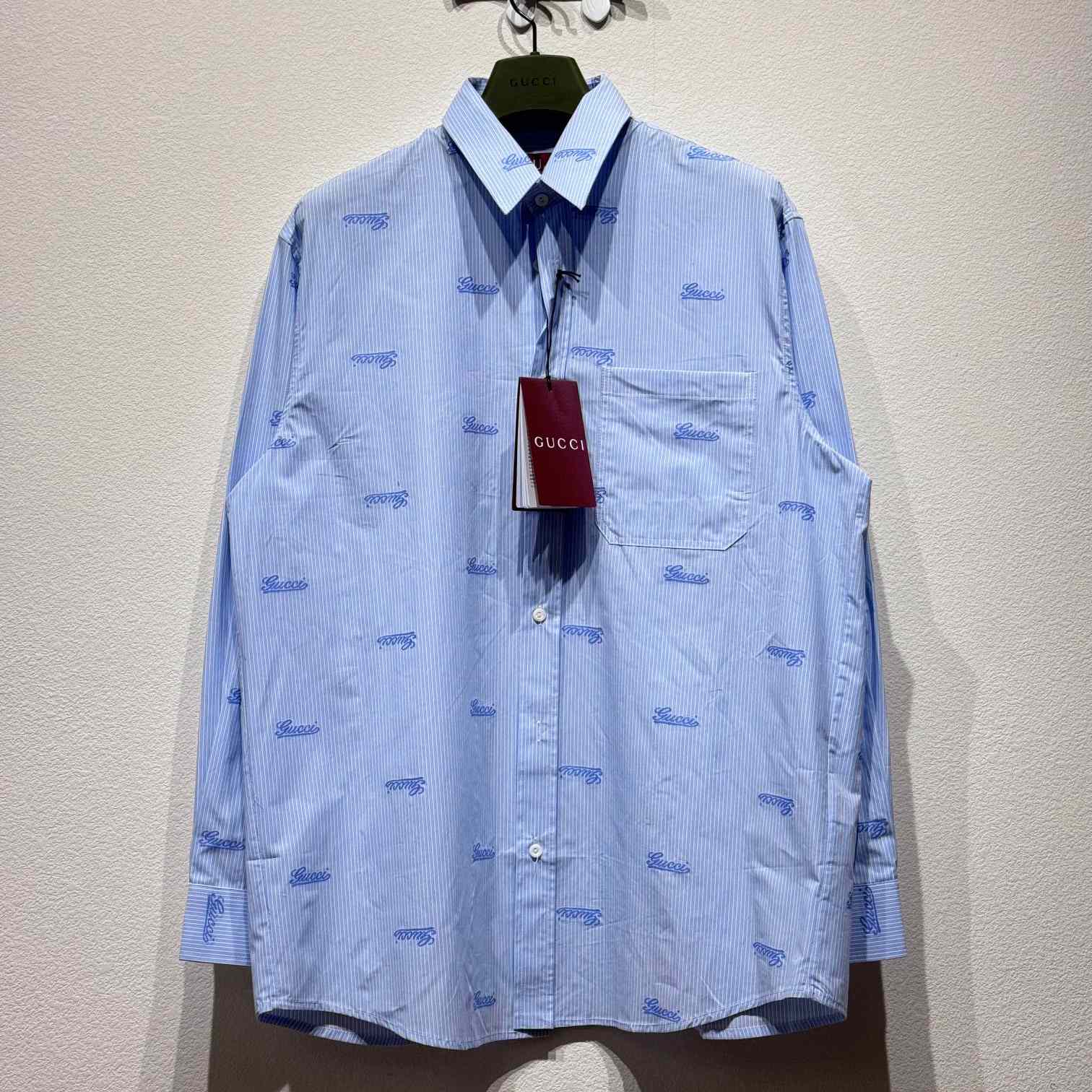 Gucci Embroidered Striped Cotton Shirt - DesignerGu