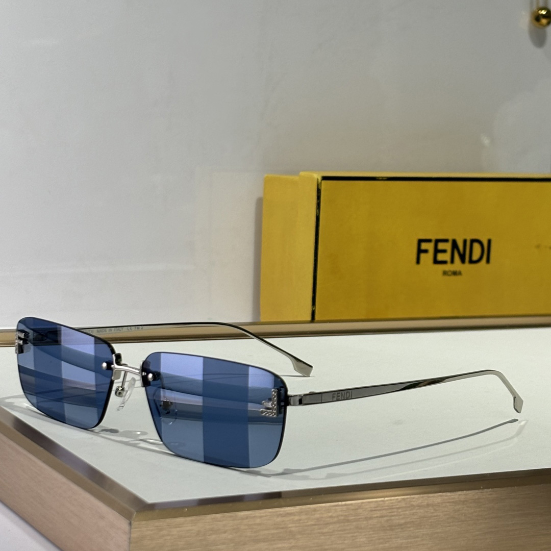 Fendi First Crystal Palladium-colored Sunglasses With Blue Lenses    - DesignerGu