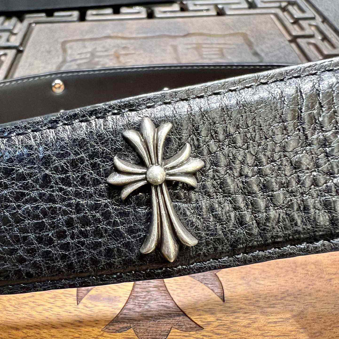 Chrome Hearts Retro Punk Rock Genuine Leather Belt   38MM - DesignerGu