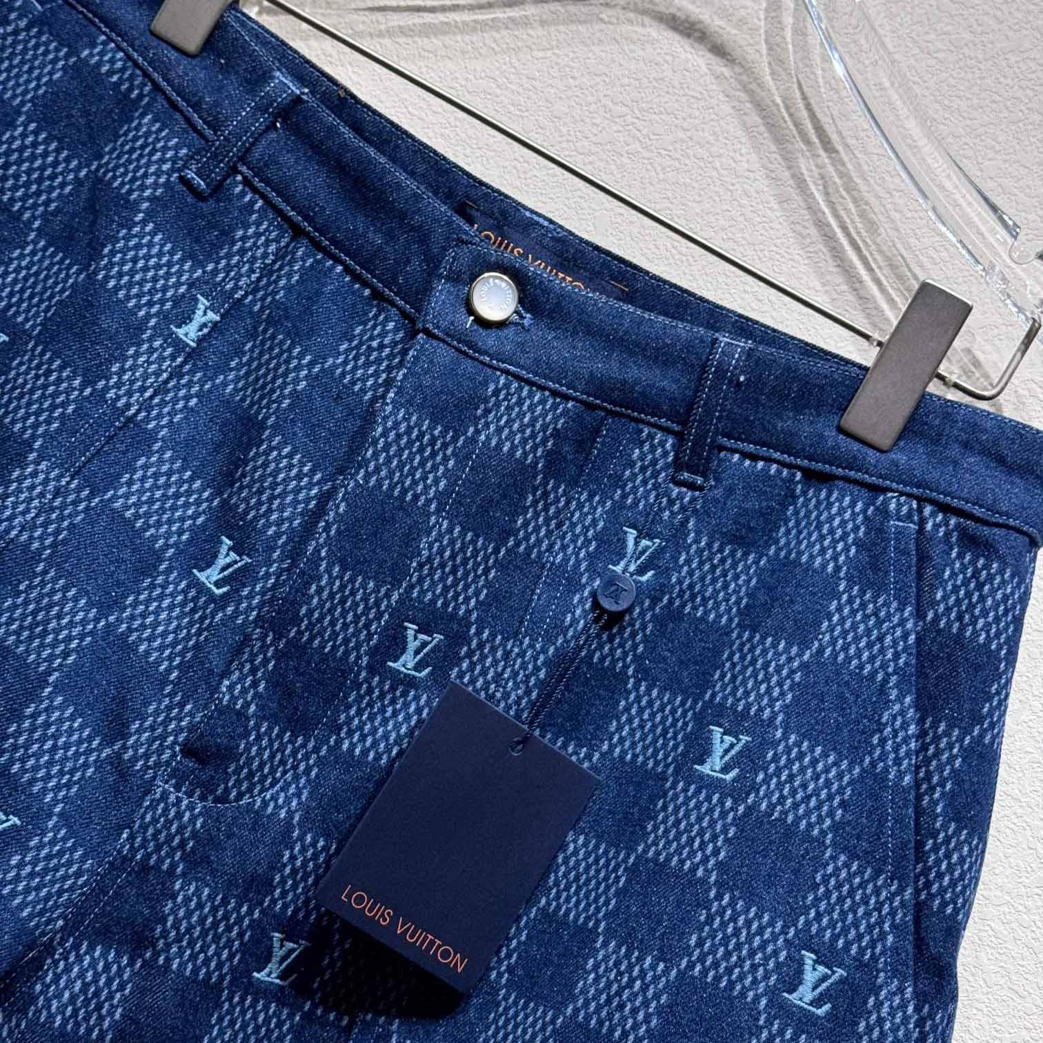 Louis Vuitton Embroidered Damier Denim Shorts  1AFVO5 - DesignerGu