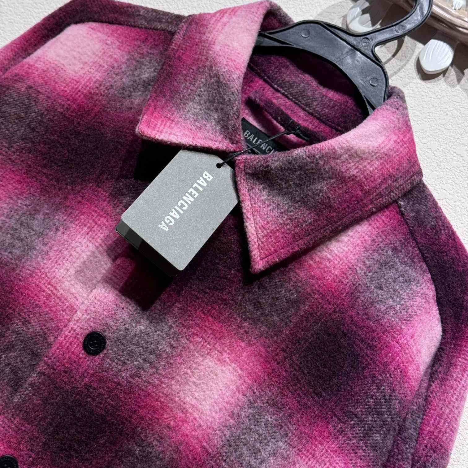 Balenciaga Padded Shirt In Pink And Black Check Flannel - DesignerGu