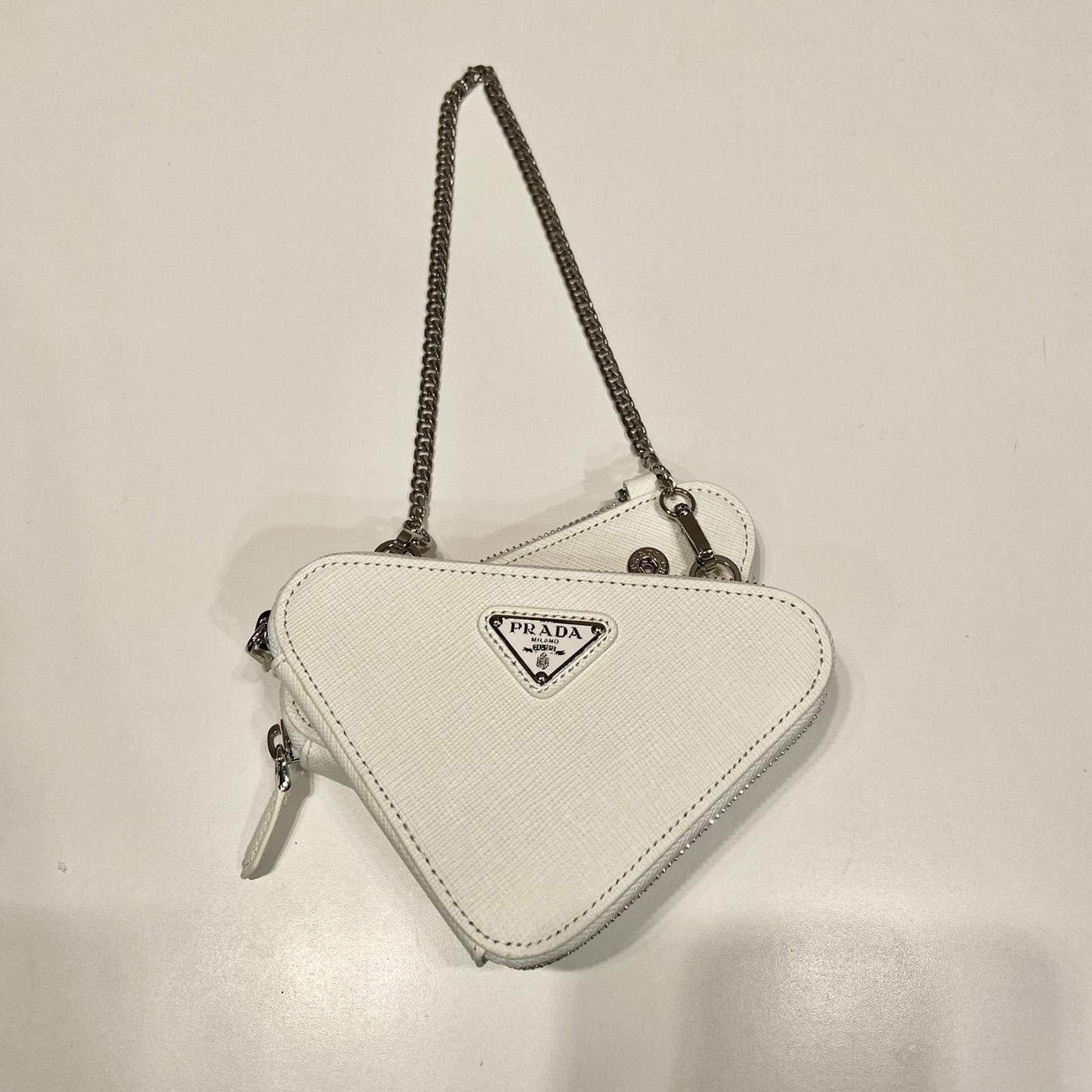 Prada Triangular Embellished Satin And Leather Mini-pouch - DesignerGu